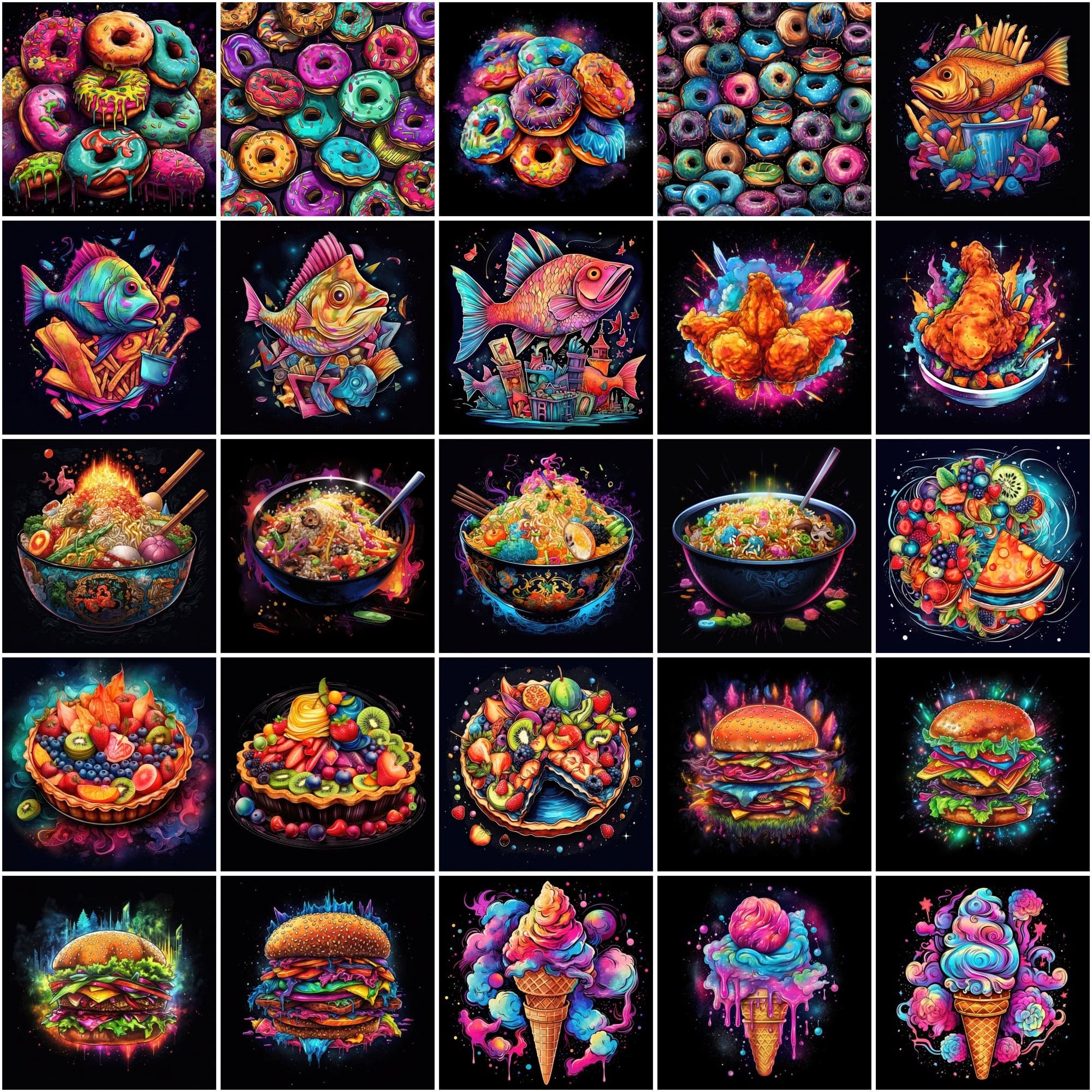 Colorful Surreal Food Images: Magical & Dreamy PNG Illustrations with Commercial License Digital Download Sumobundle