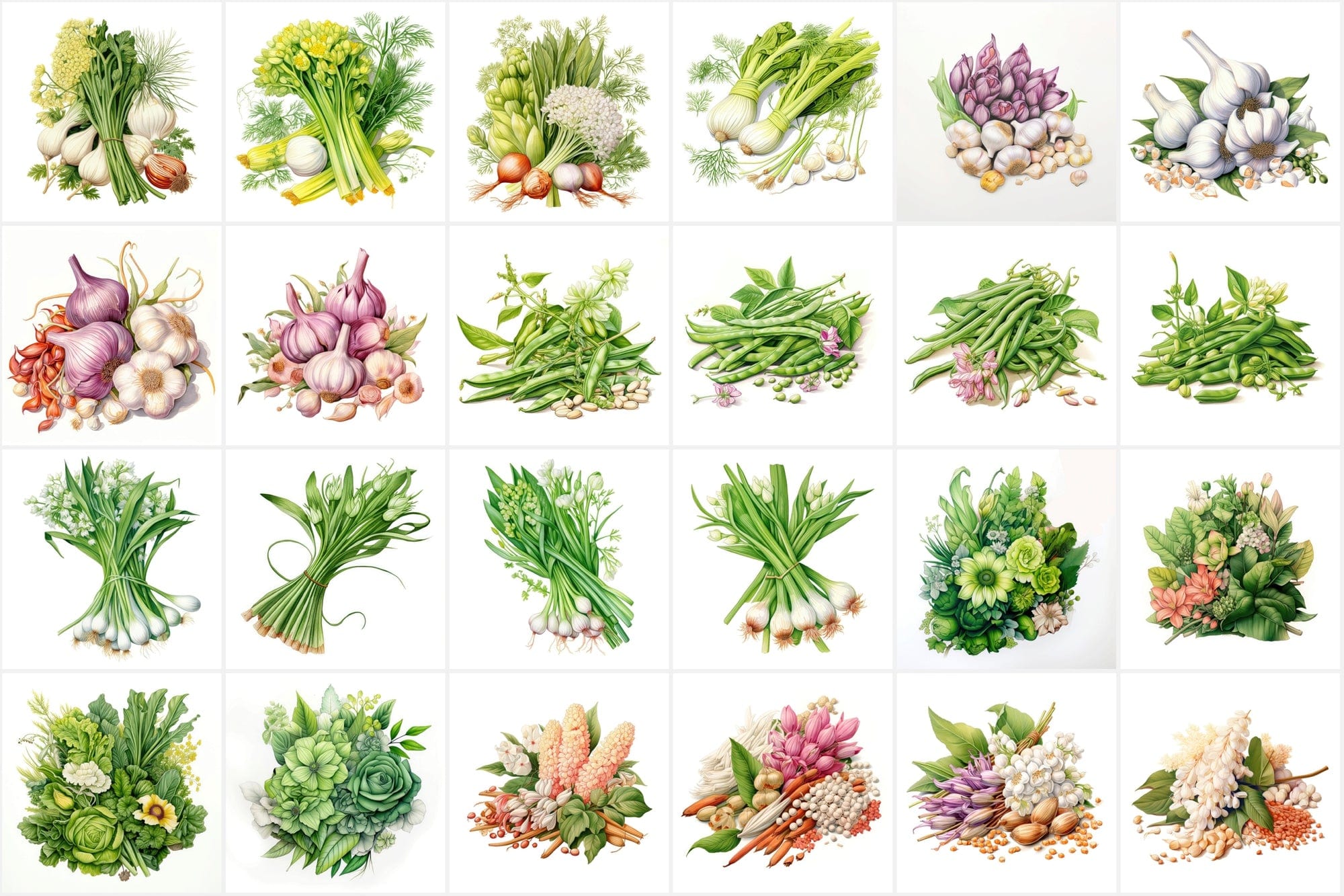 Colorful Vegetable Images with Flowers & Leaves - High Resolution PNG Files with Commercial License Digital Download Sumobundle