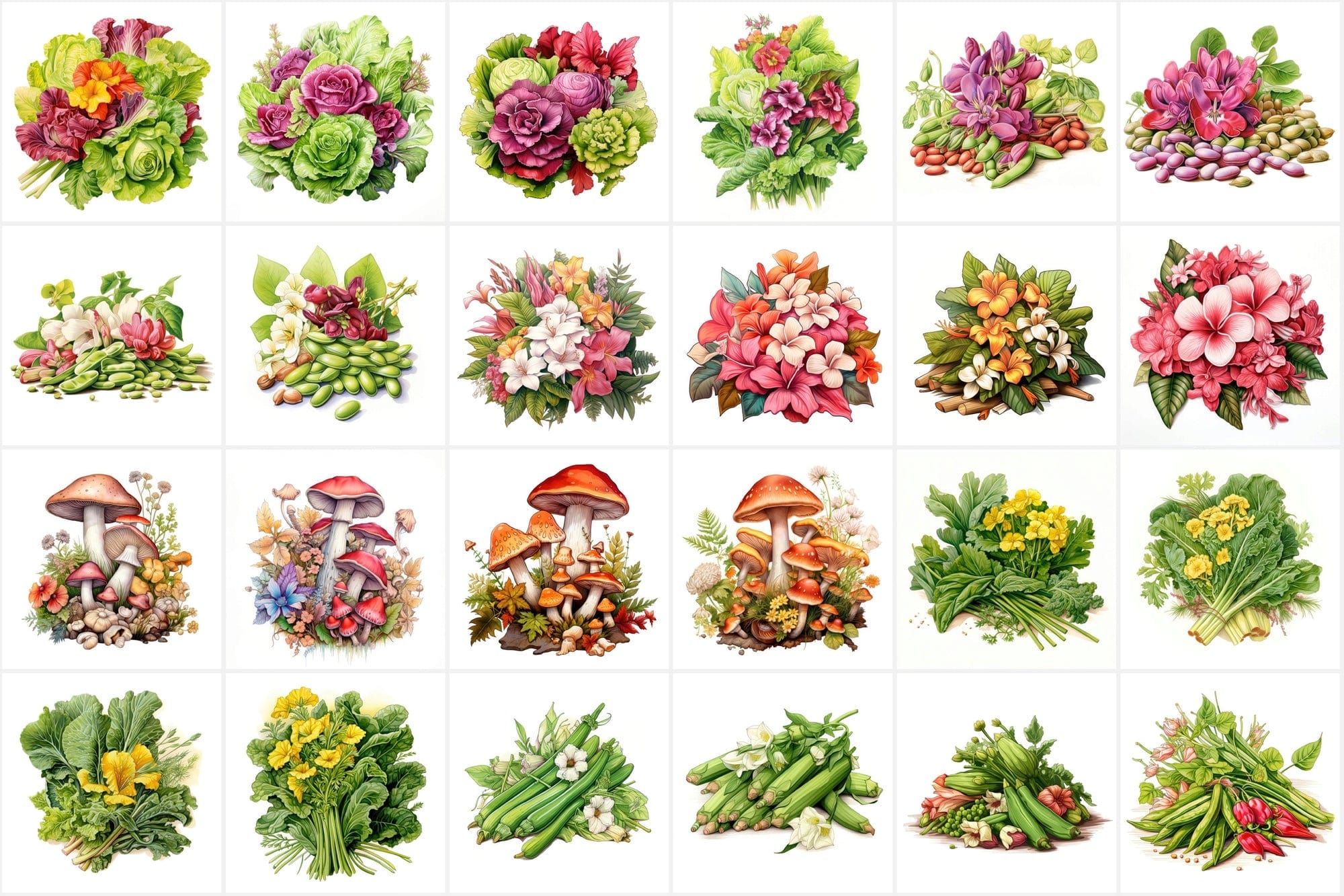 Colorful Vegetable Images with Flowers & Leaves - High Resolution PNG Files with Commercial License Digital Download Sumobundle