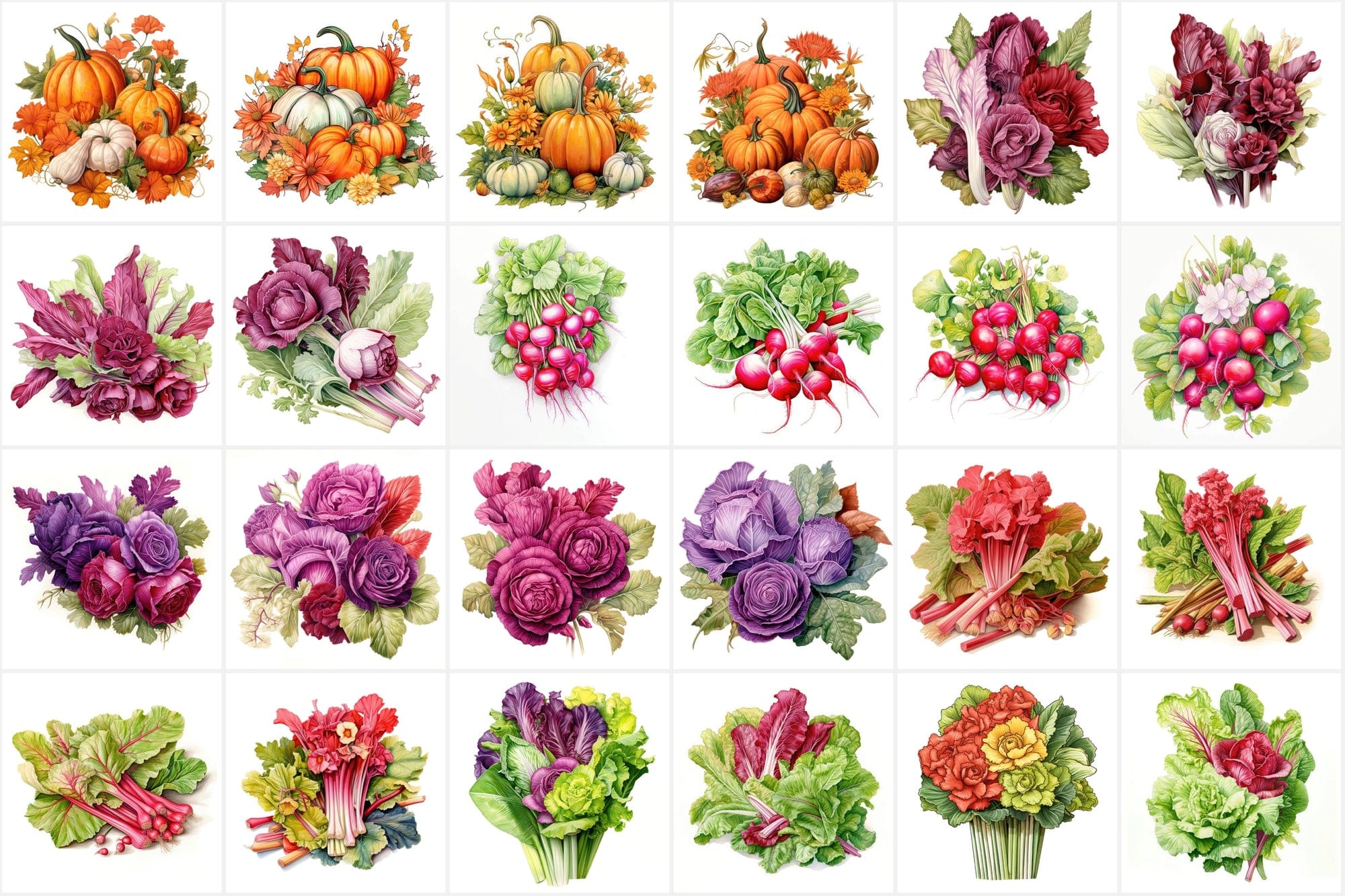Colorful Vegetable Images with Flowers & Leaves - High Resolution PNG Files with Commercial License Digital Download Sumobundle