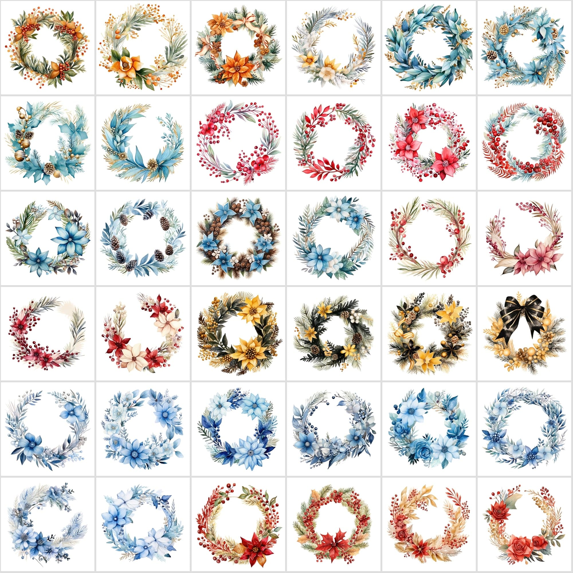 Colorful Watercolor Floral Wreaths, High-Resolution Digital Art, PNG & JPG, Commercial License, Vibrant & Versatile Palette Digital Download Sumobundle