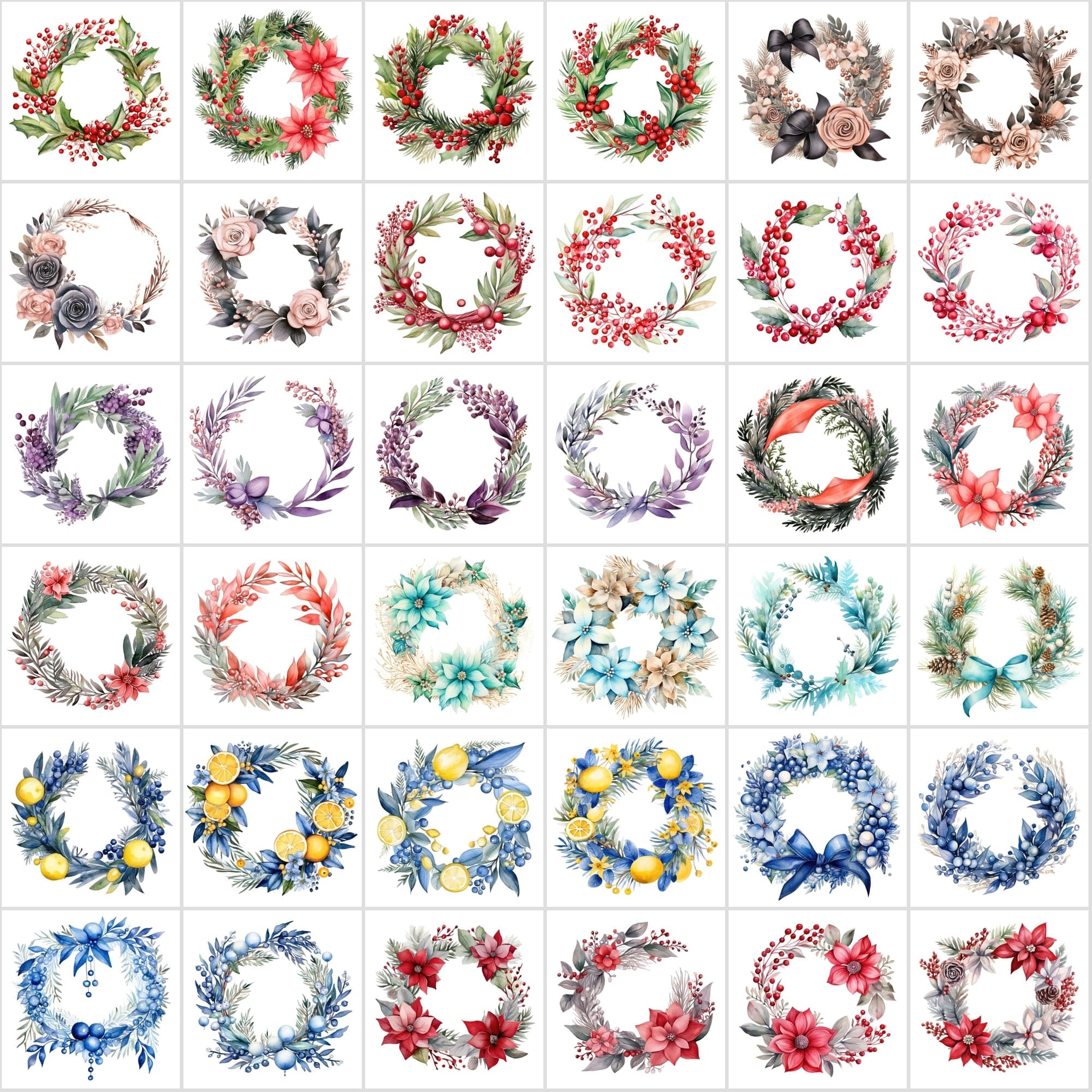 Colorful Watercolor Floral Wreaths, High-Resolution Digital Art, PNG & JPG, Commercial License, Vibrant & Versatile Palette Digital Download Sumobundle