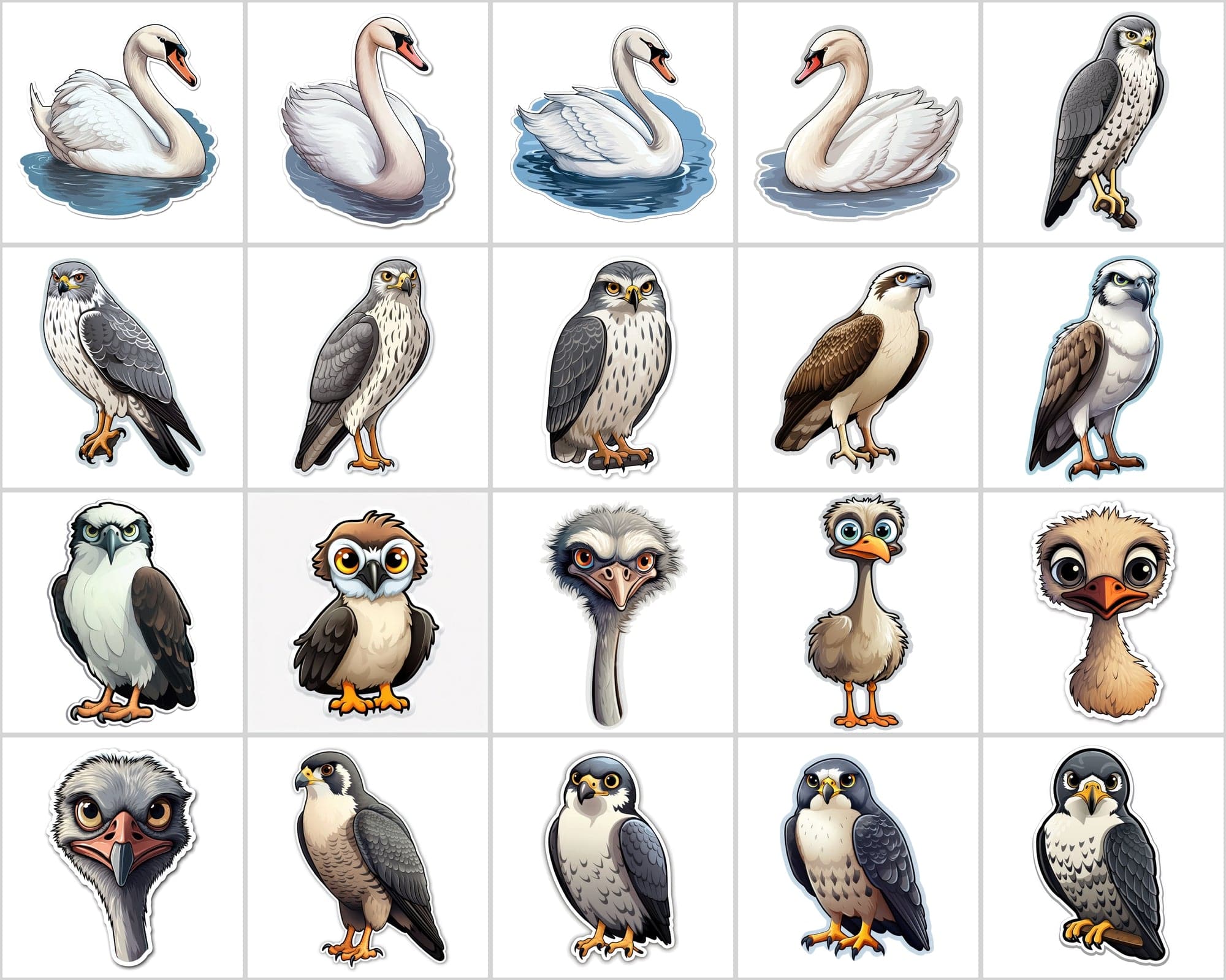Complete Collection of Bird Stickers: 195 Transparent PNG Images - Commercial License Included. Digital Download Sumobundle