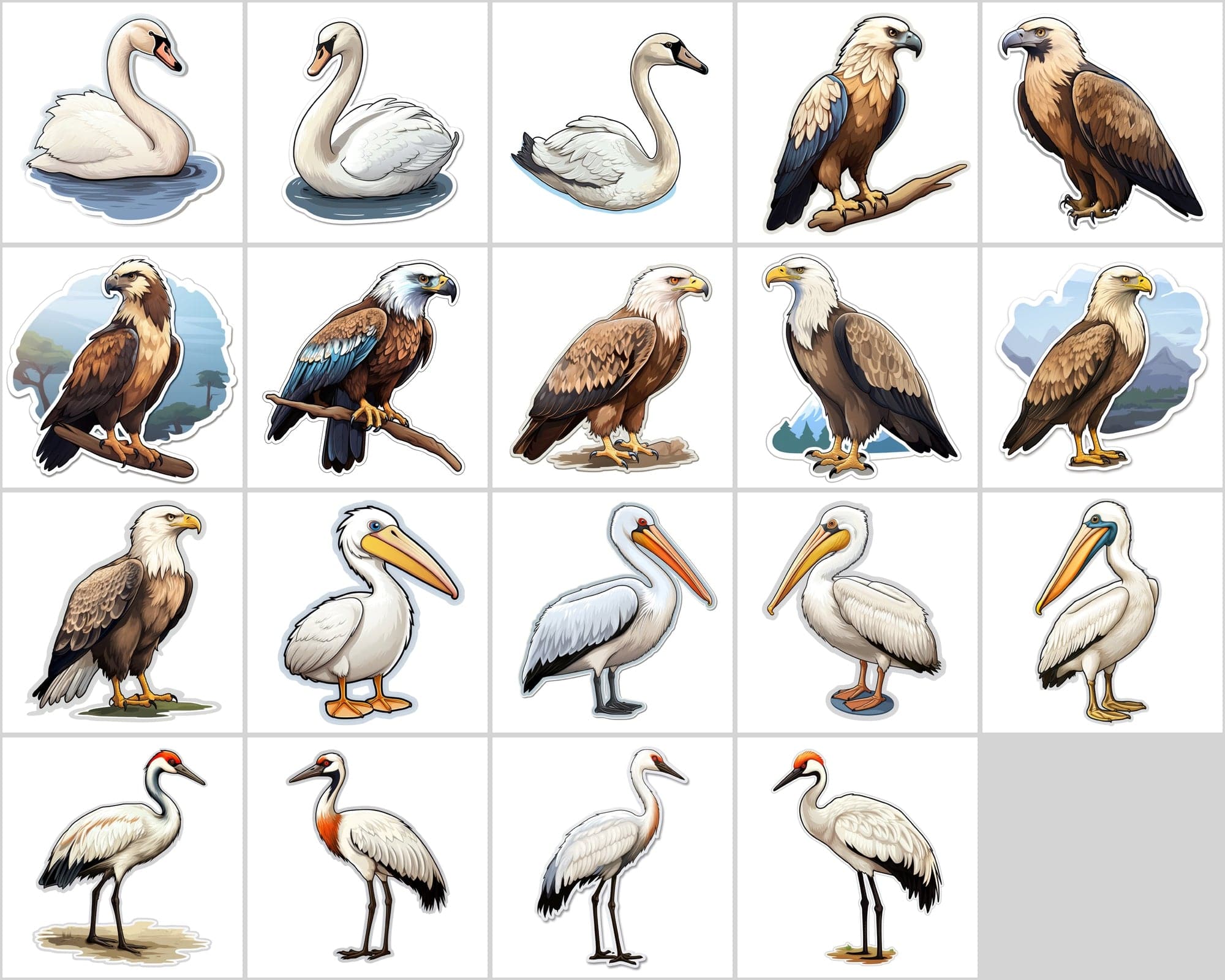 Complete Collection of Bird Stickers: 195 Transparent PNG Images - Commercial License Included. Digital Download Sumobundle