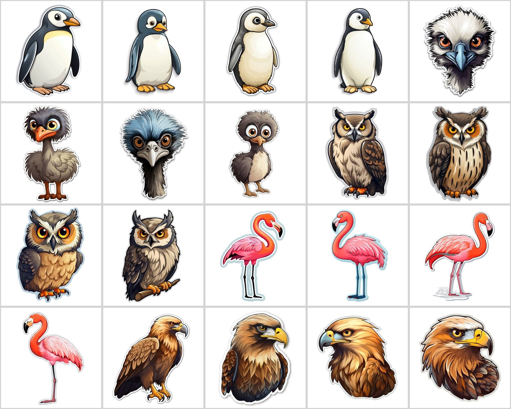 Complete Collection of Bird Stickers: 195 Transparent PNG Images - Commercial License Included. Digital Download Sumobundle