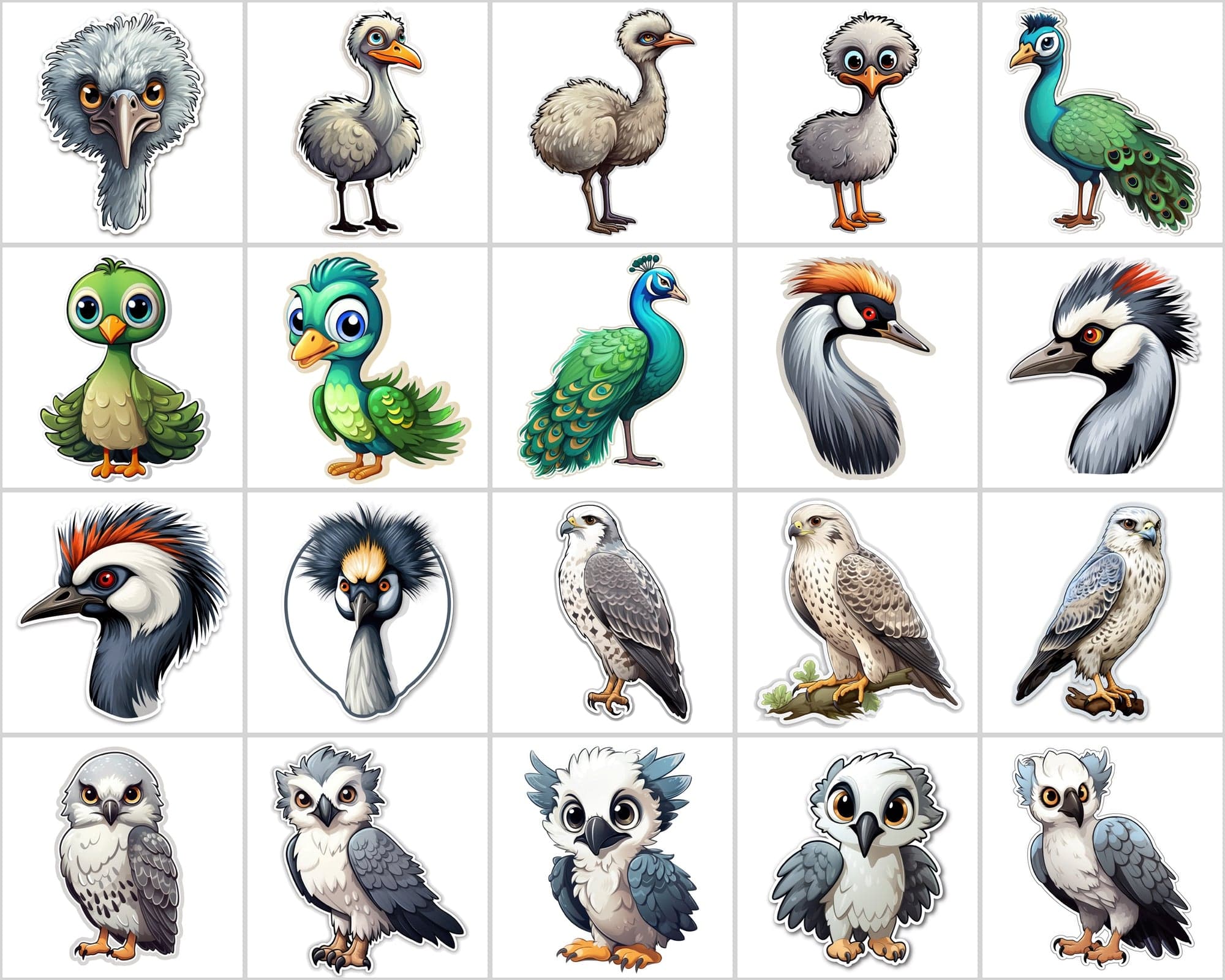 Complete Collection of Bird Stickers: 195 Transparent PNG Images - Commercial License Included. Digital Download Sumobundle