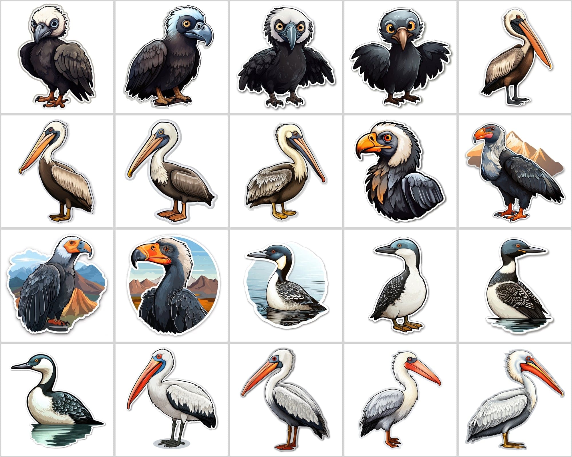 Complete Collection of Bird Stickers: 195 Transparent PNG Images - Commercial License Included. Digital Download Sumobundle
