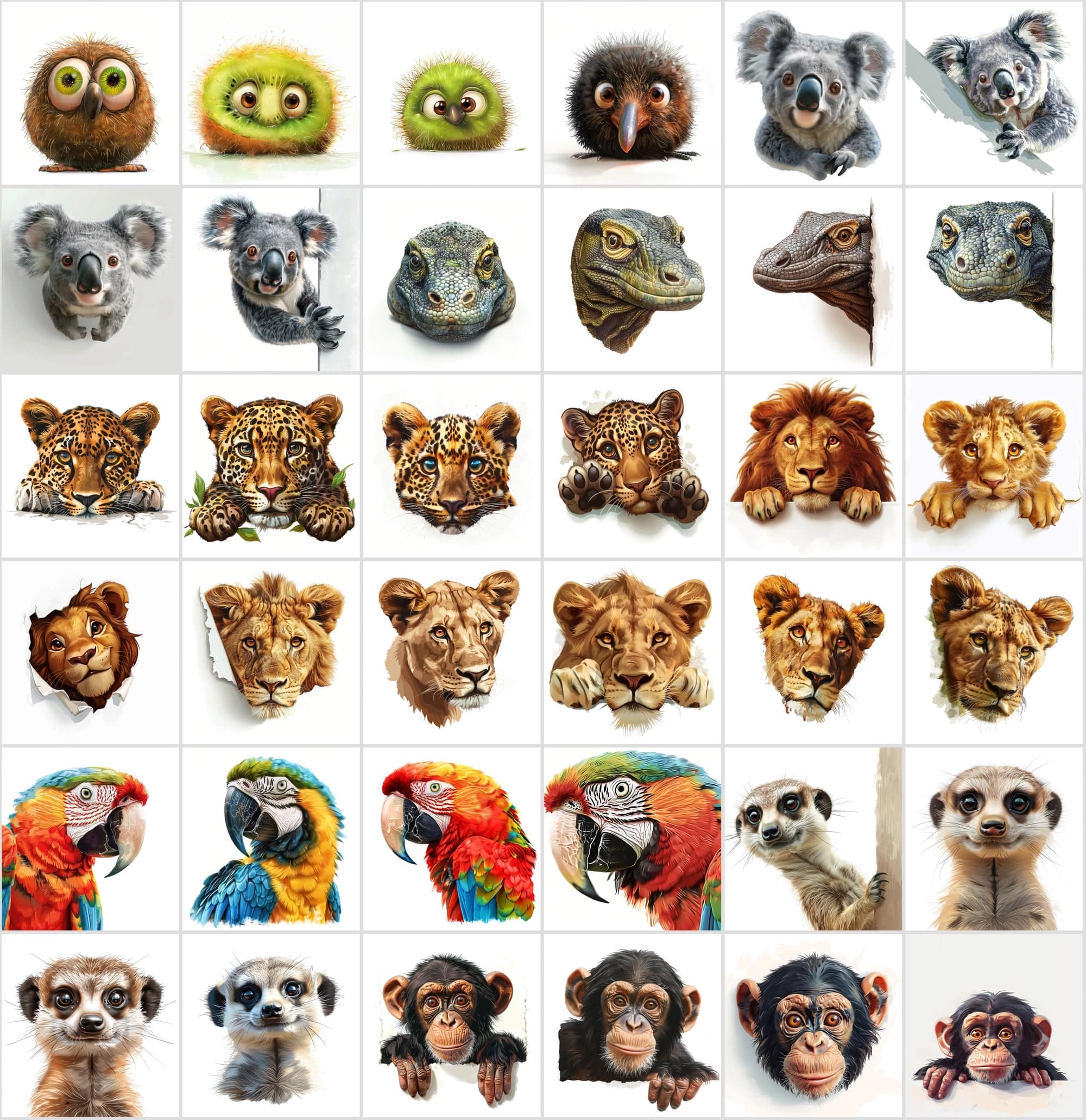 Curious Creatures: 460 Animal Peek Clipart Collection Digital Download Sumobundle