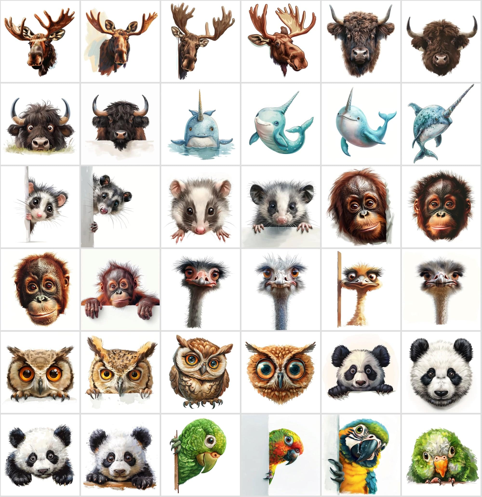 Curious Creatures: 460 Animal Peek Clipart Collection Digital Download Sumobundle
