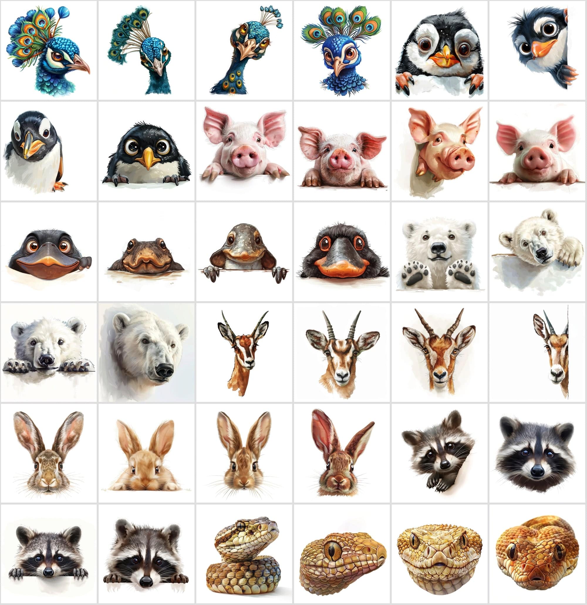 Curious Creatures: 460 Animal Peek Clipart Collection Digital Download Sumobundle