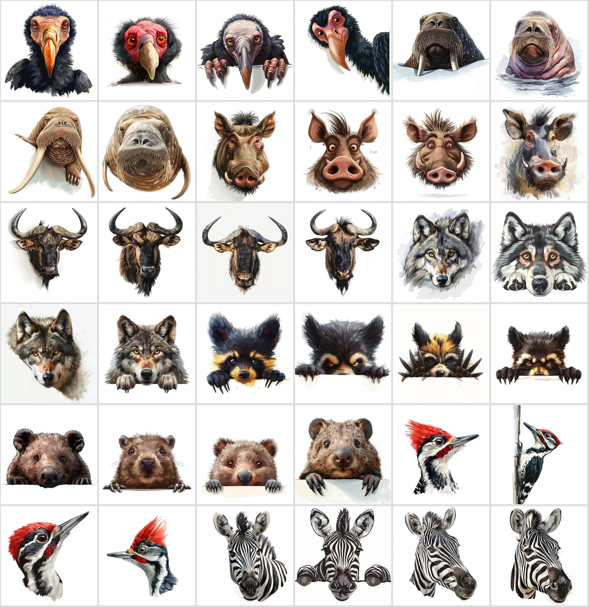 Curious Creatures: 460 Animal Peek Clipart Collection Digital Download Sumobundle