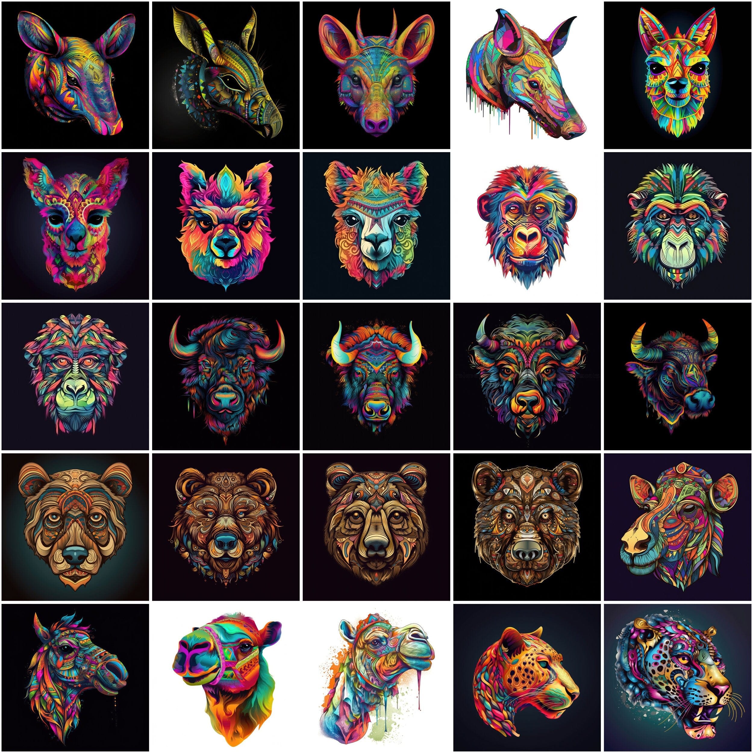 Cute Animal Heads Bundle - 120 High-Quality, Multicolored Vector Images for Tshirts, Wall art , Crafts, Digital Art, Clipart Bundle Digital Download Sumobundle
