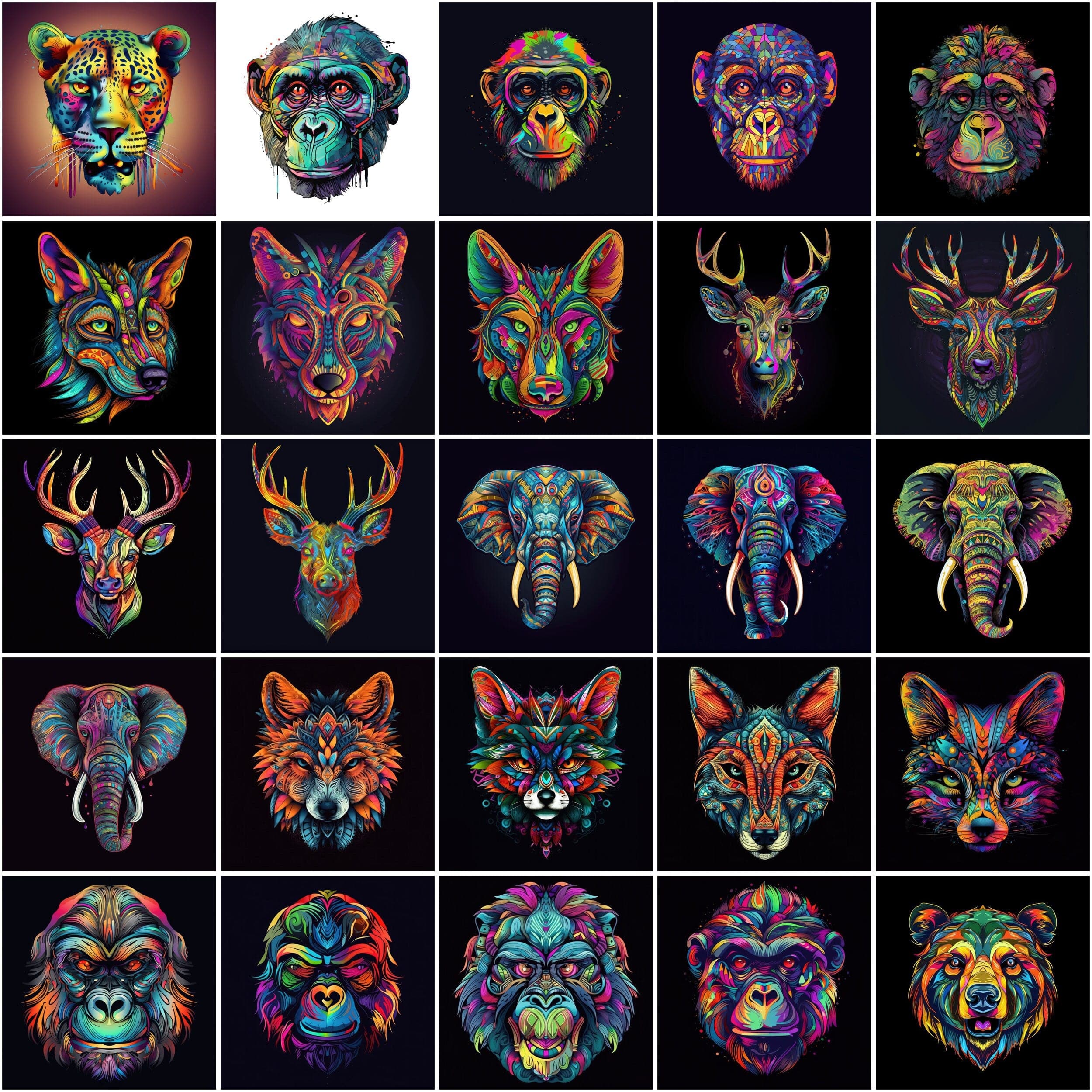 Cute Animal Heads Bundle - 120 High-Quality, Multicolored Vector Images for Tshirts, Wall art , Crafts, Digital Art, Clipart Bundle Digital Download Sumobundle