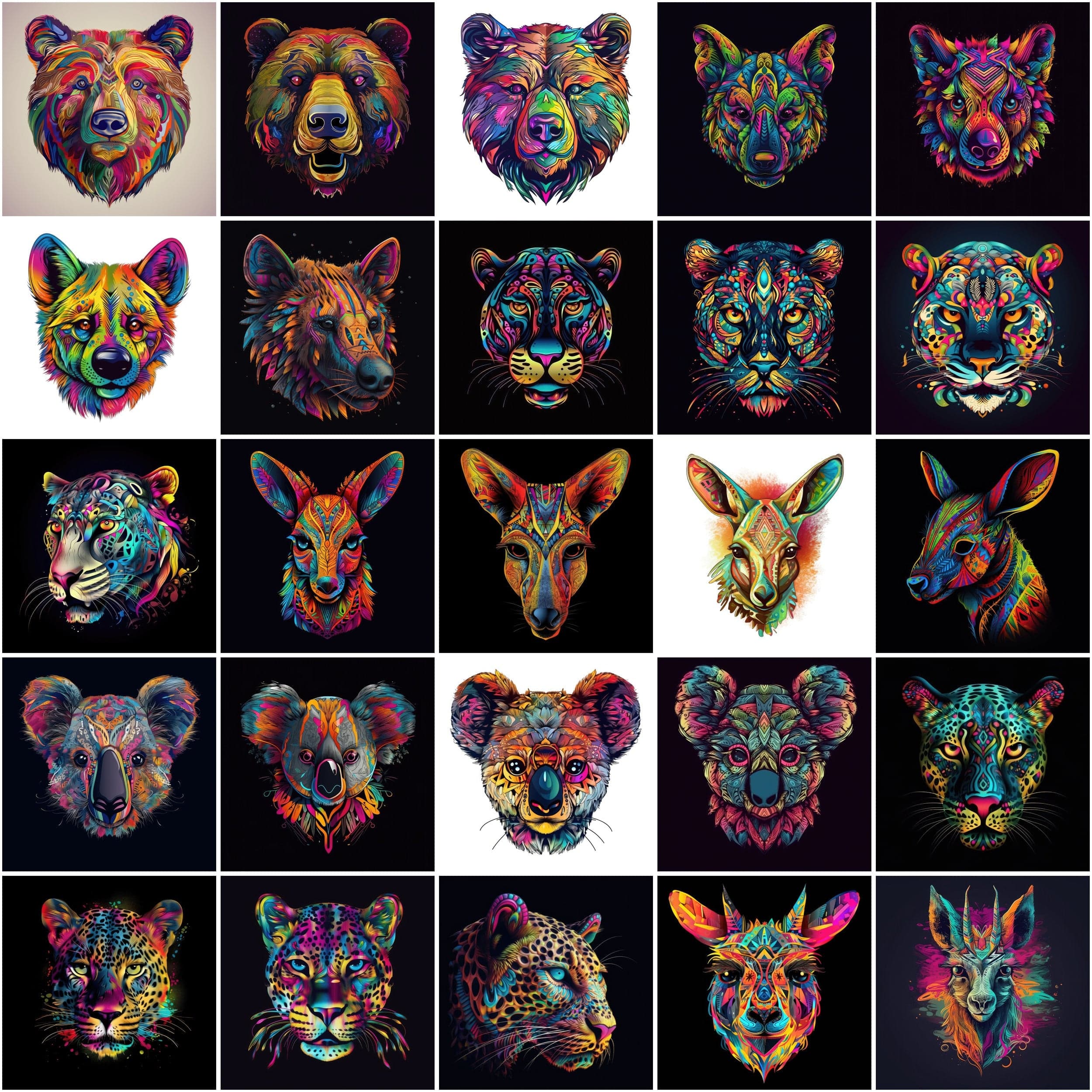 Cute Animal Heads Bundle - 120 High-Quality, Multicolored Vector Images for Tshirts, Wall art , Crafts, Digital Art, Clipart Bundle Digital Download Sumobundle