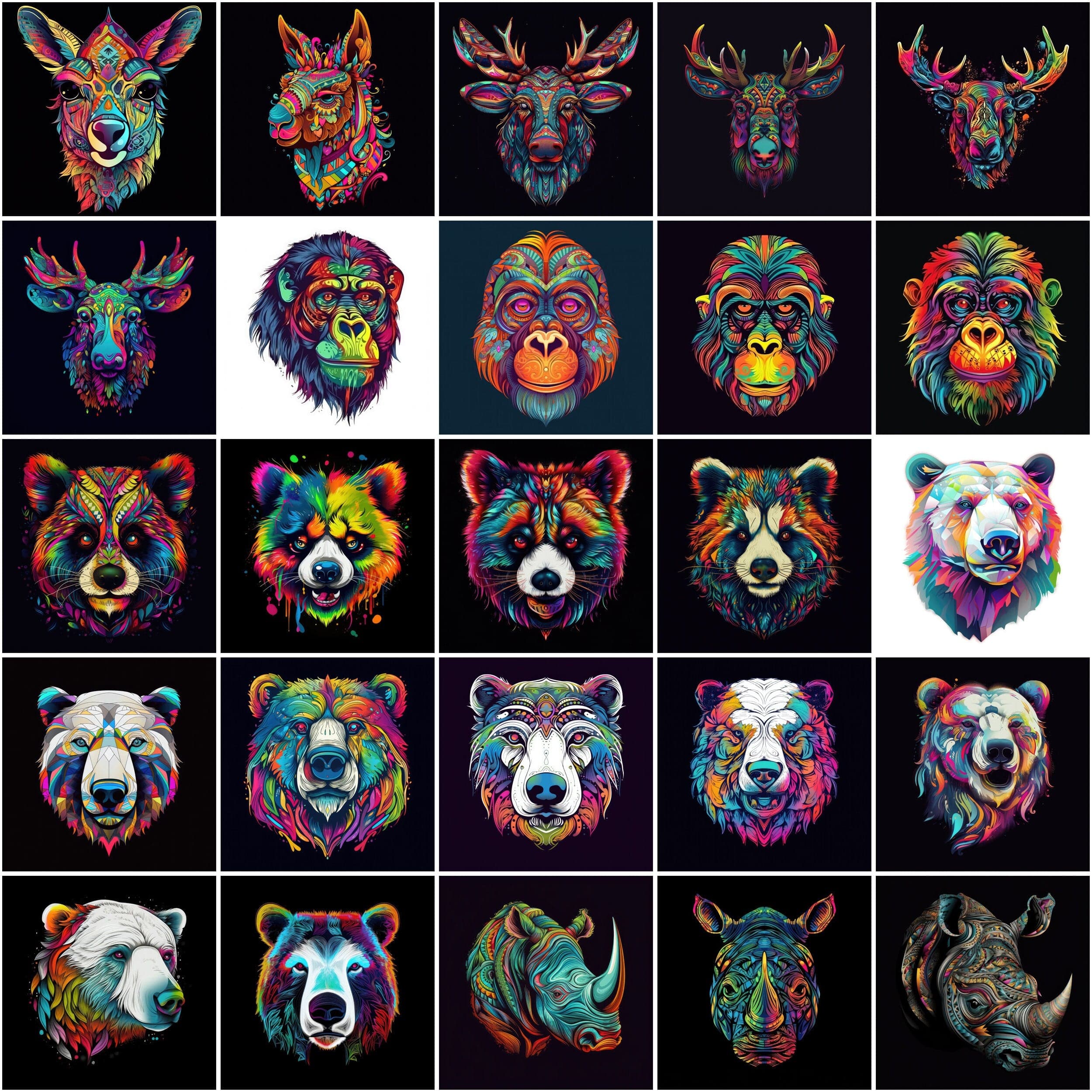 Cute Animal Heads Bundle - 120 High-Quality, Multicolored Vector Images for Tshirts, Wall art , Crafts, Digital Art, Clipart Bundle Digital Download Sumobundle