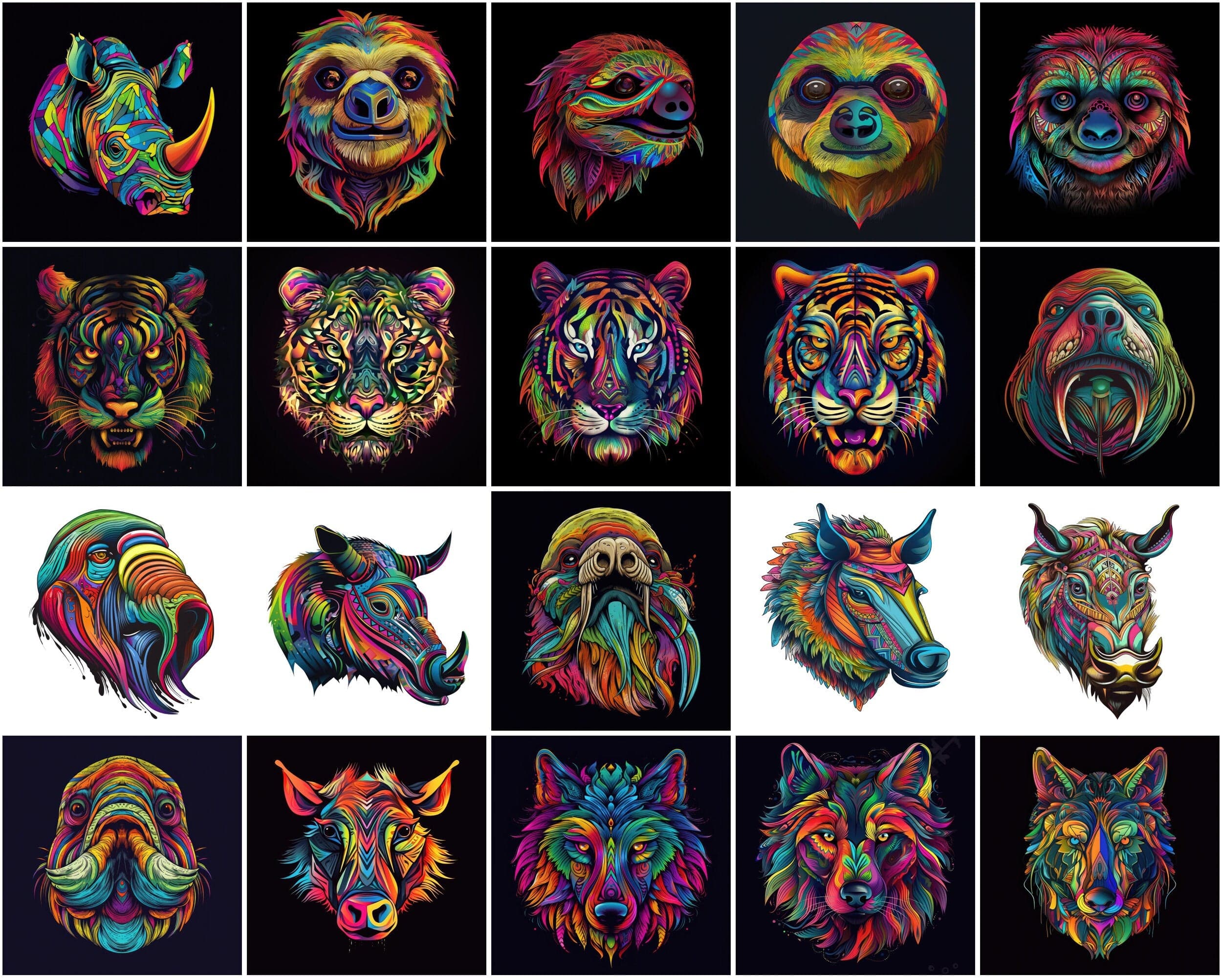 Cute Animal Heads Bundle - 120 High-Quality, Multicolored Vector Images for Tshirts, Wall art , Crafts, Digital Art, Clipart Bundle Digital Download Sumobundle