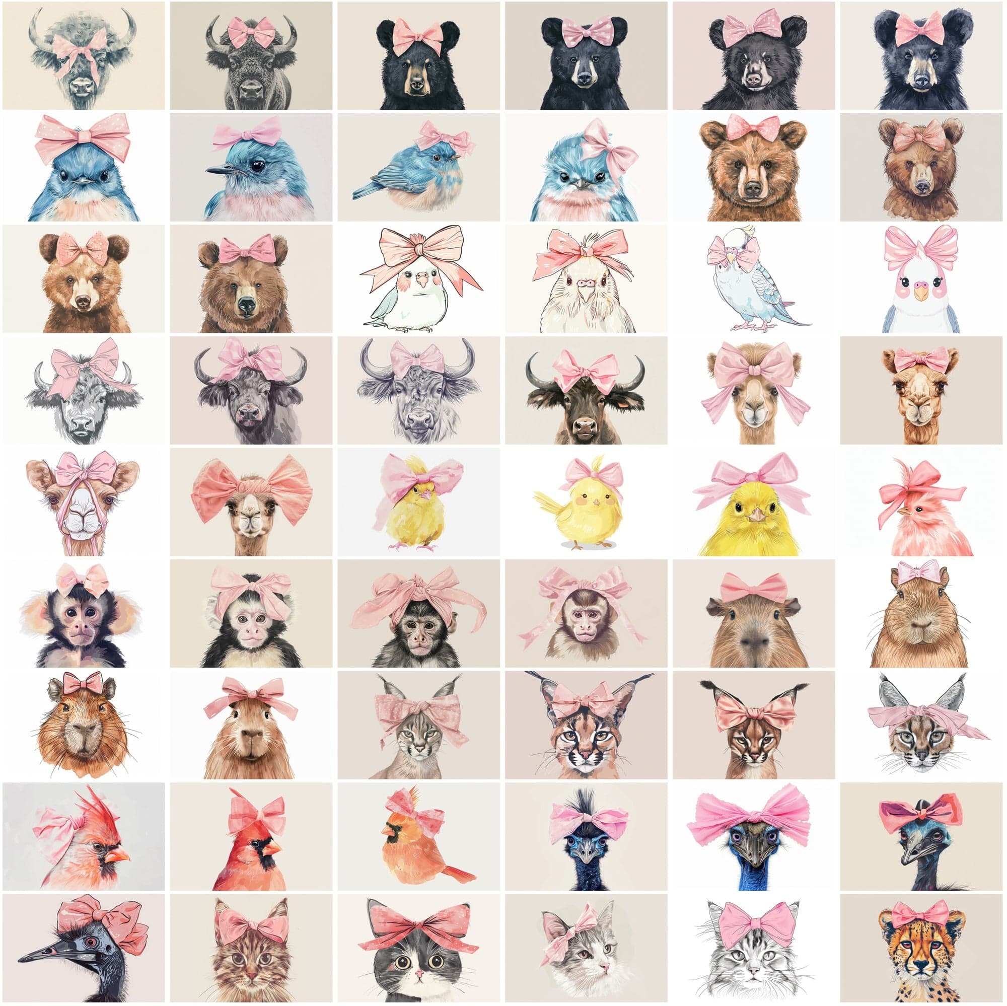 Cute Animal Images with Pink Bow - 600 High-Resolution JPGs - Commercial License Included Digital Download Sumobundle