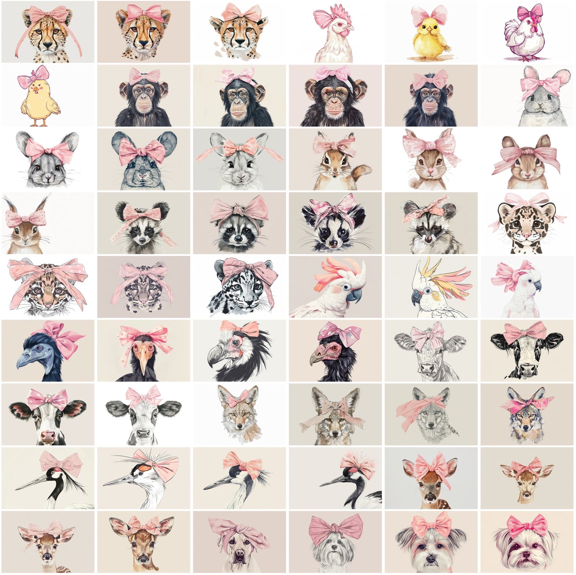 Cute Animal Images with Pink Bow - 600 High-Resolution JPGs - Commercial License Included Digital Download Sumobundle