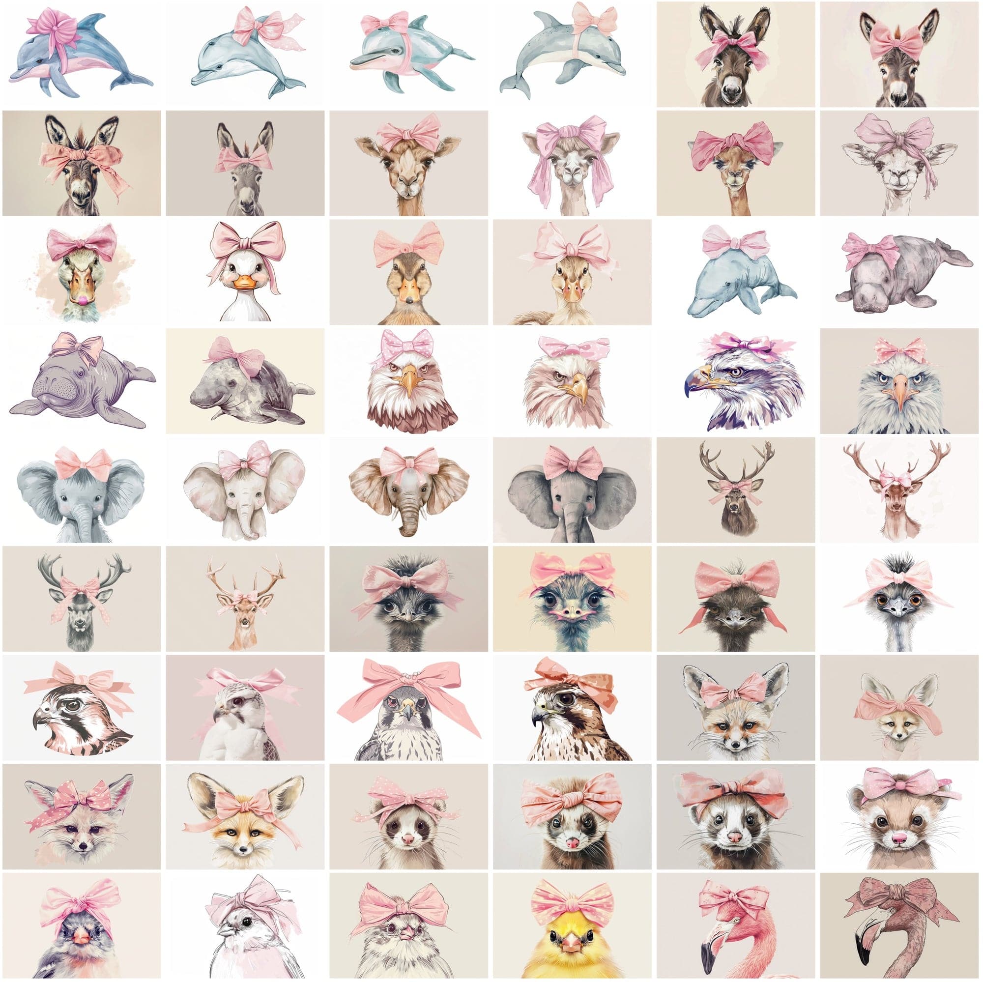 Cute Animal Images with Pink Bow - 600 High-Resolution JPGs - Commercial License Included Digital Download Sumobundle