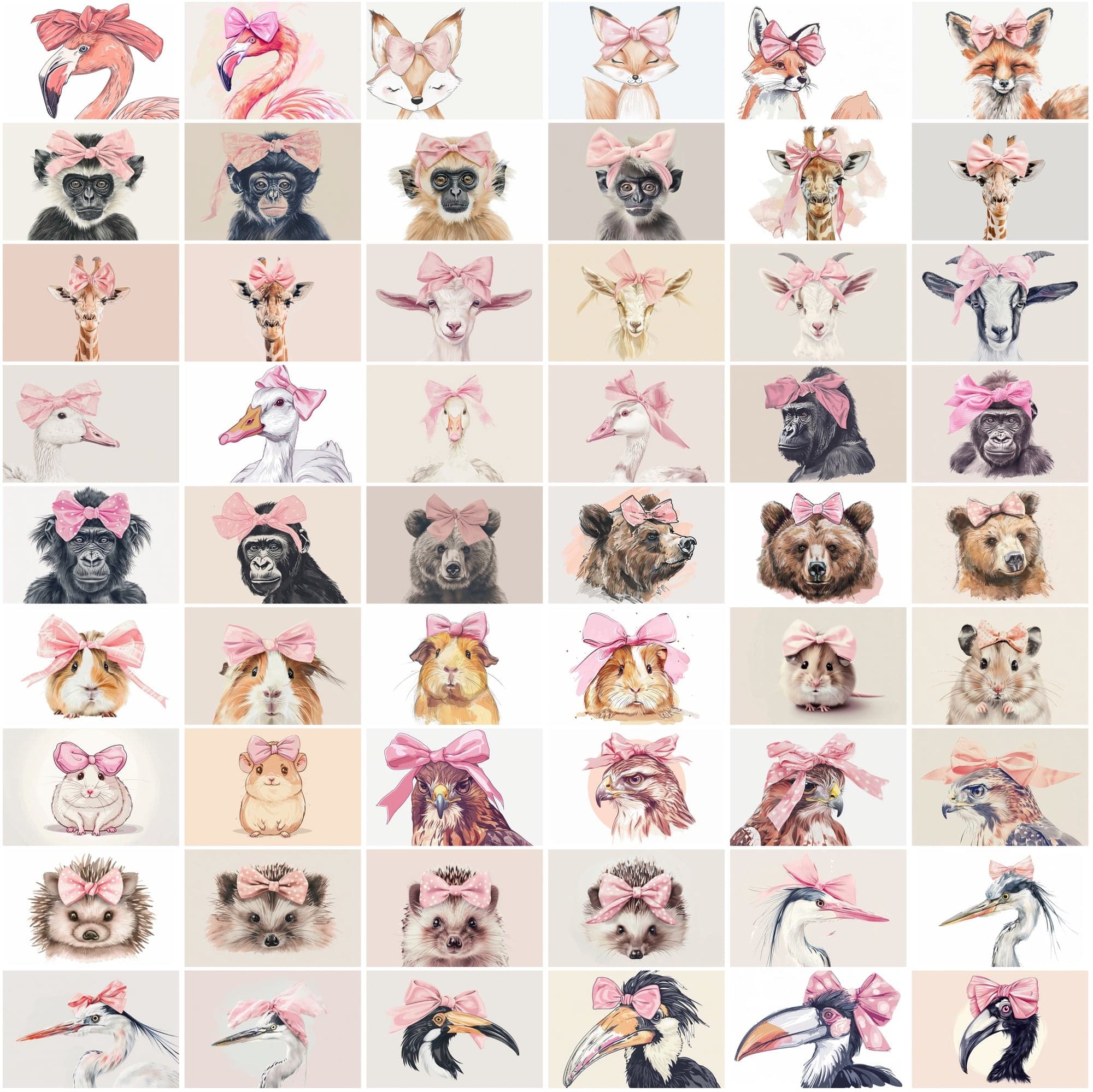 Cute Animal Images with Pink Bow - 600 High-Resolution JPGs - Commercial License Included Digital Download Sumobundle