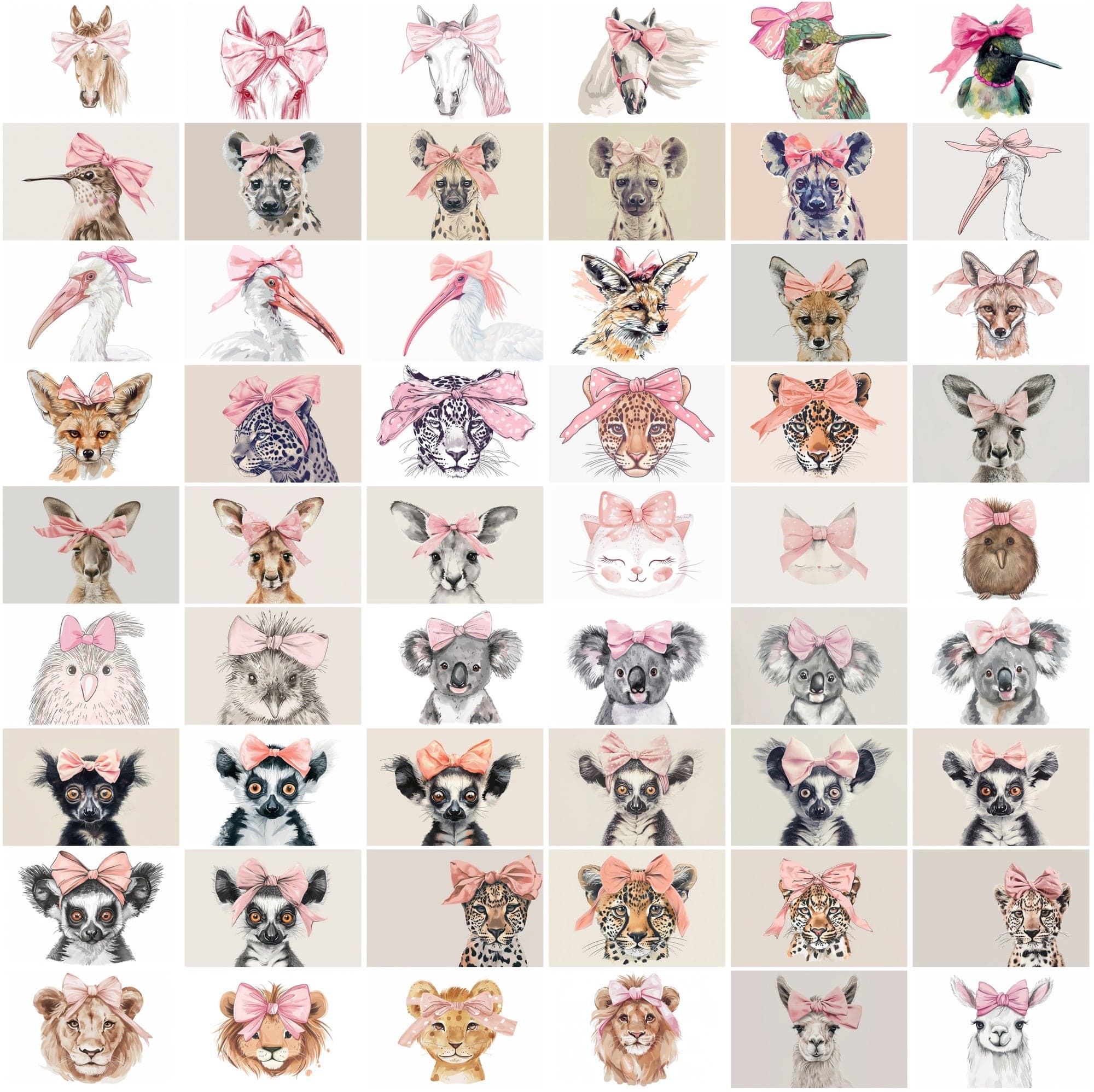 Cute Animal Images with Pink Bow - 600 High-Resolution JPGs - Commercial License Included Digital Download Sumobundle