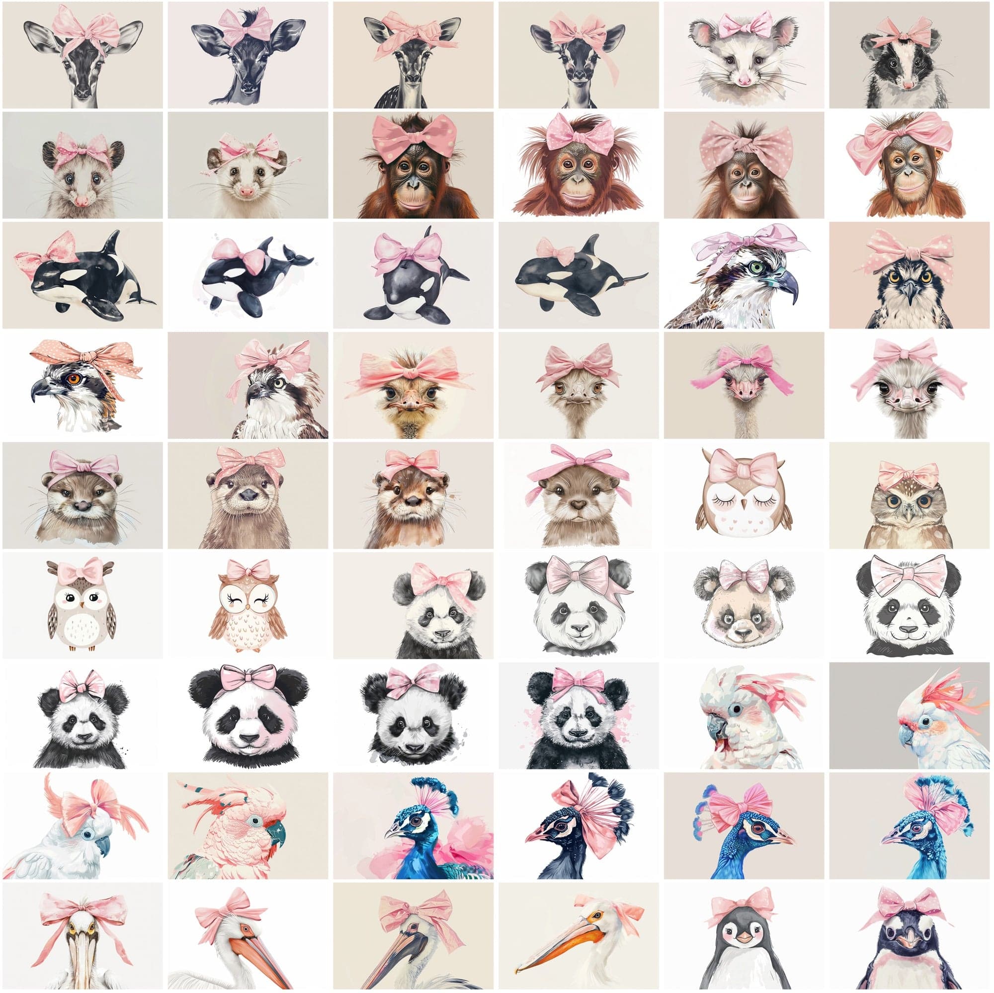 Cute Animal Images with Pink Bow - 600 High-Resolution JPGs - Commercial License Included Digital Download Sumobundle