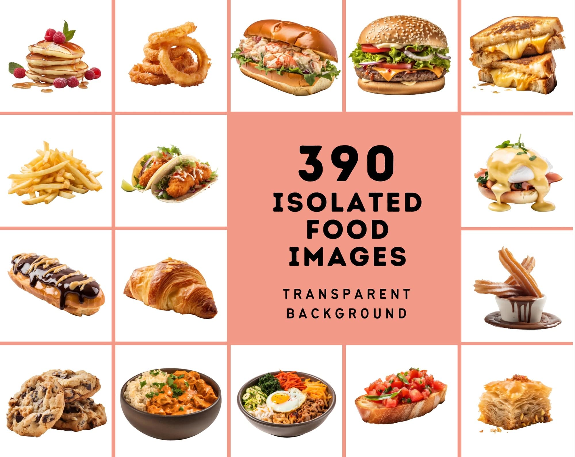 Delicious Food Bundle - 390 High-Quality Images for Food Lovers with Transparent Background Digital Download Sumobundle