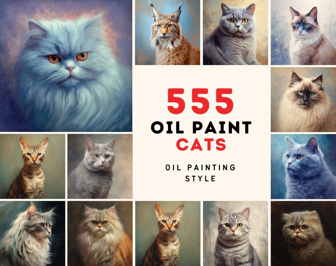 Digital Cat Art Collection - High Resolution Oil Paint Look Images Digital Download Sumobundle