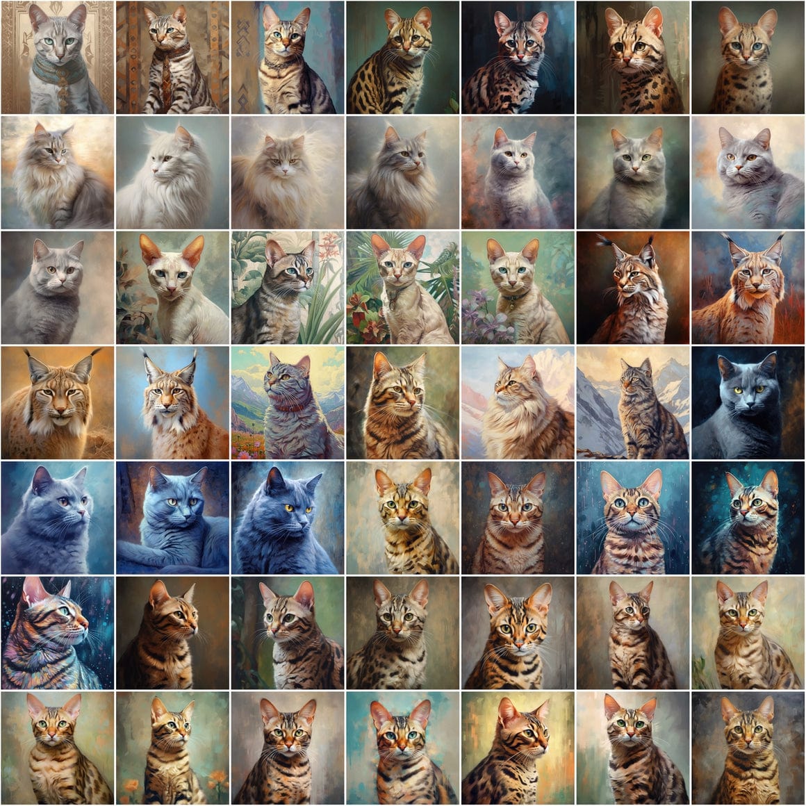 Digital Cat Art Collection - High Resolution Oil Paint Look Images Digital Download Sumobundle
