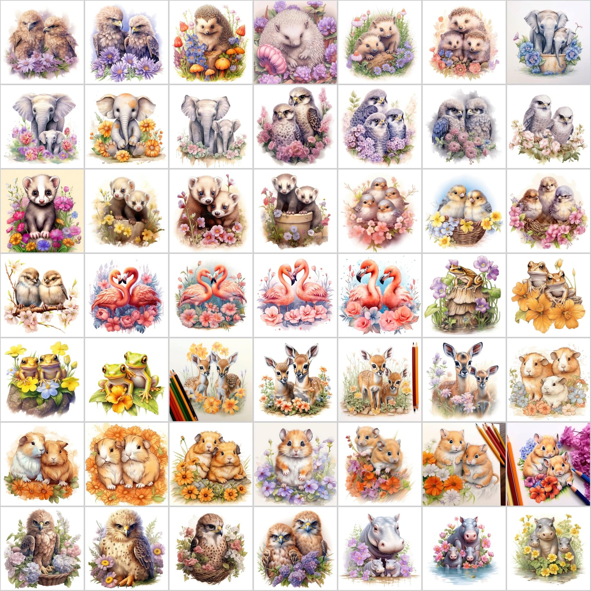 Download 380 Cute and Realistic Baby Animal Clipart Nestled in Flowers Digital Download Sumobundle