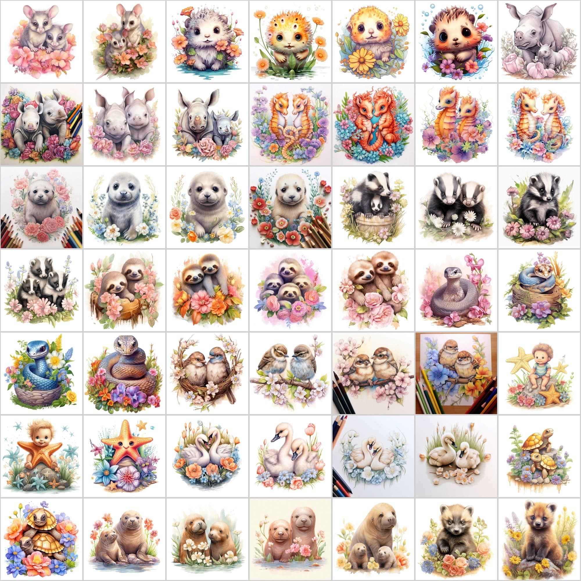 Download 380 Cute and Realistic Baby Animal Clipart Nestled in Flowers Digital Download Sumobundle