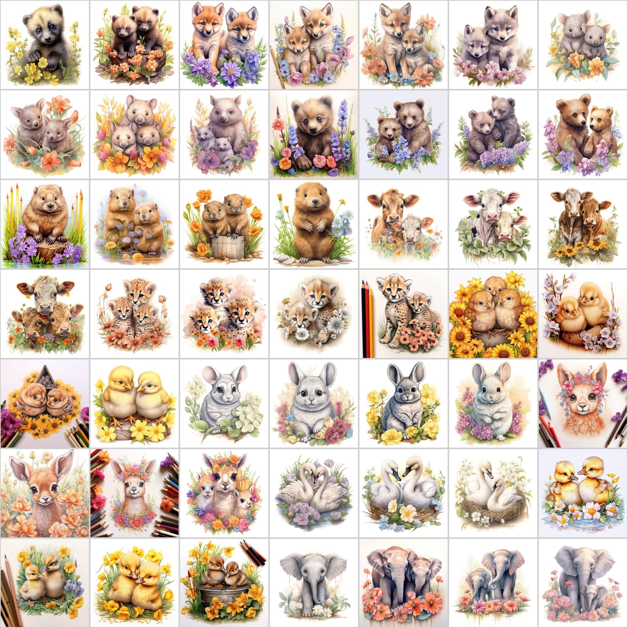 Download 380 Cute and Realistic Baby Animal Clipart Nestled in Flowers Digital Download Sumobundle