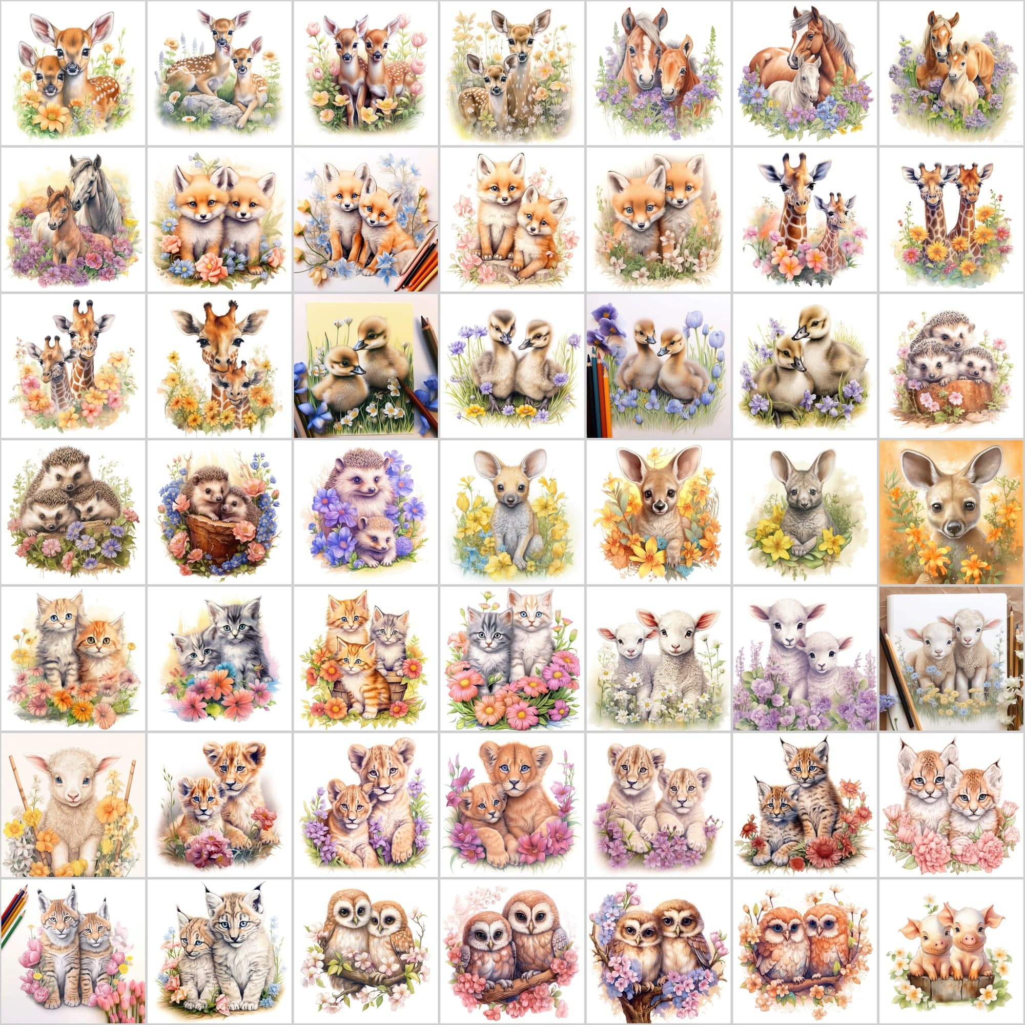 Download 380 Cute and Realistic Baby Animal Clipart Nestled in Flowers Digital Download Sumobundle