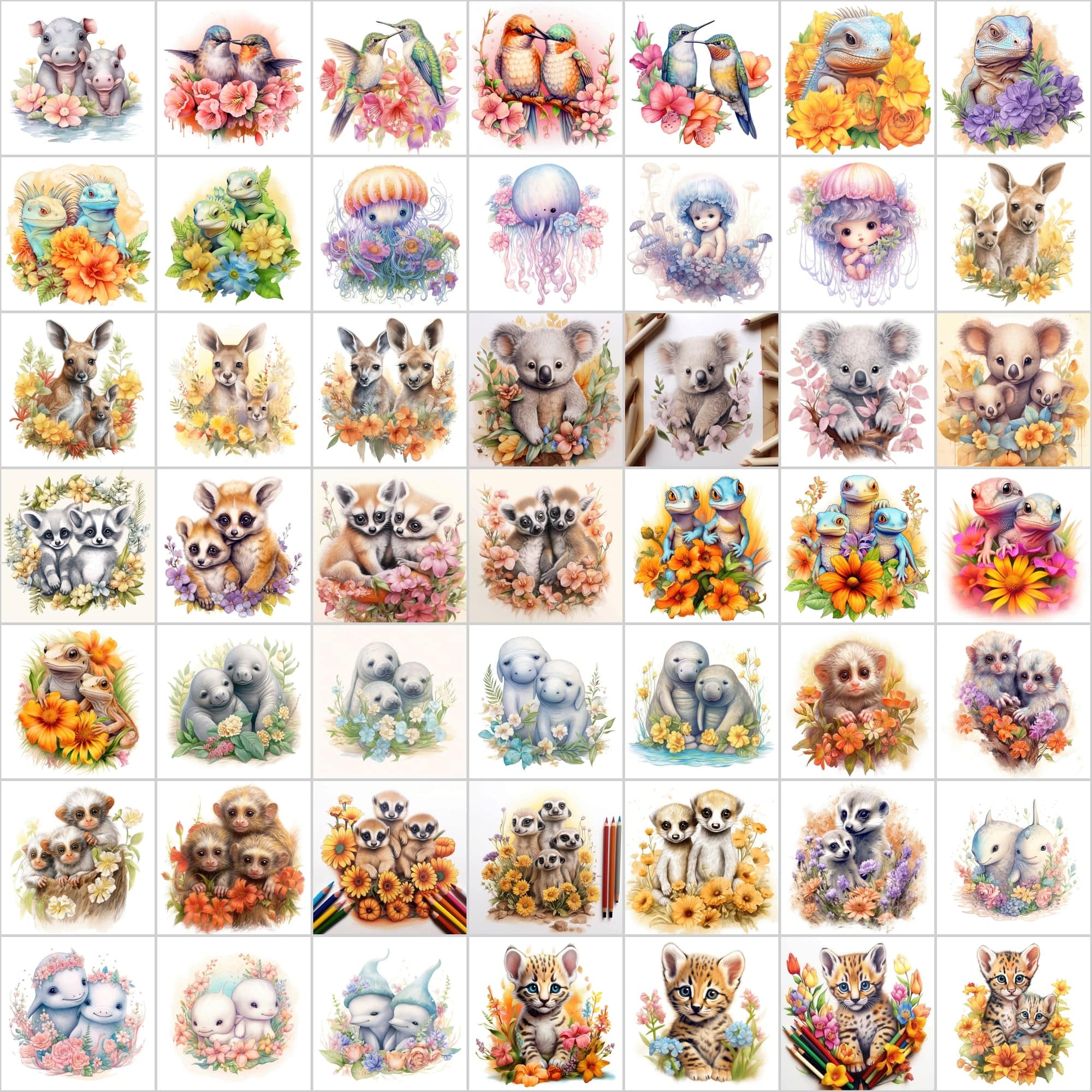 Download 380 Cute and Realistic Baby Animal Clipart Nestled in Flowers Digital Download Sumobundle