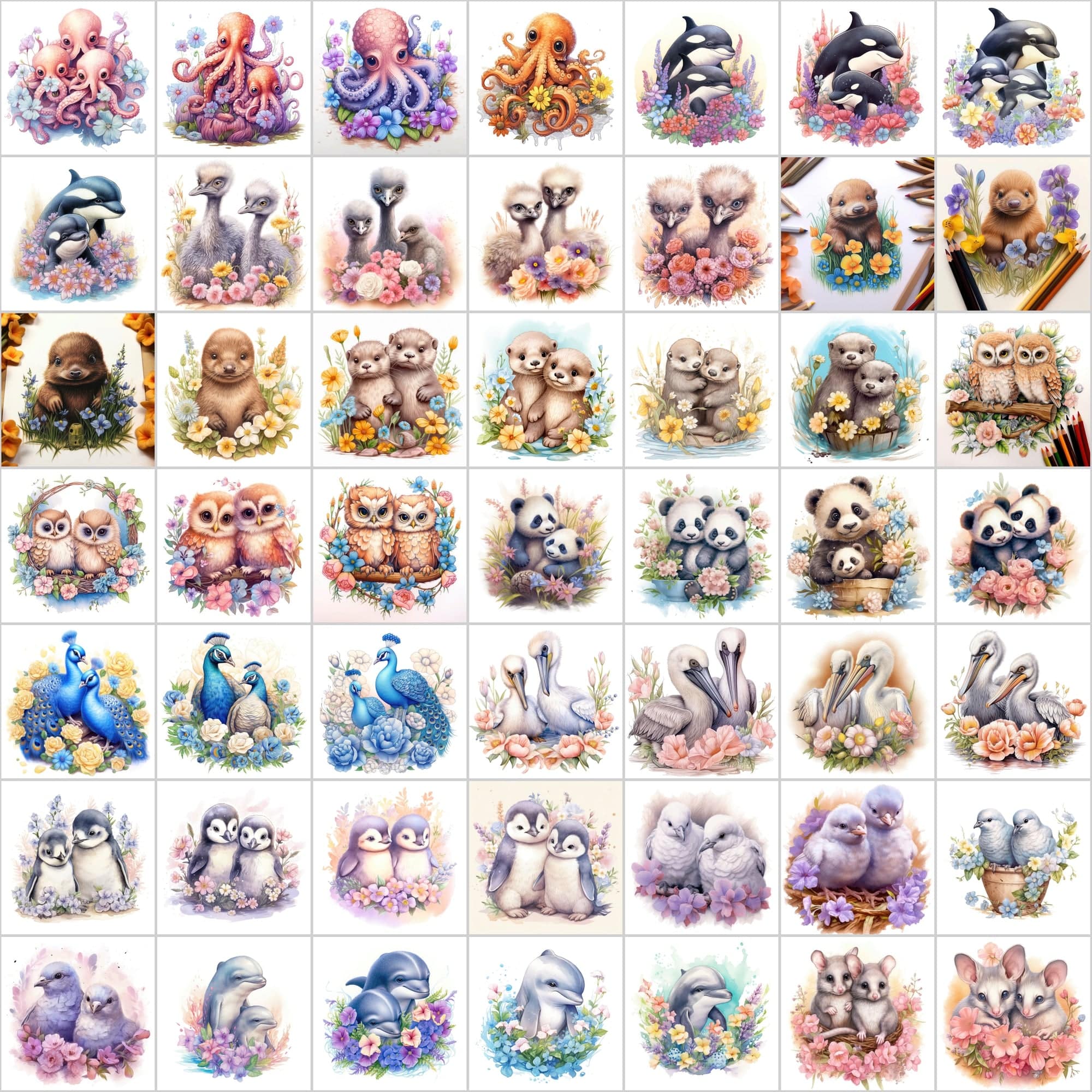 Download 380 Cute and Realistic Baby Animal Clipart Nestled in Flowers Digital Download Sumobundle