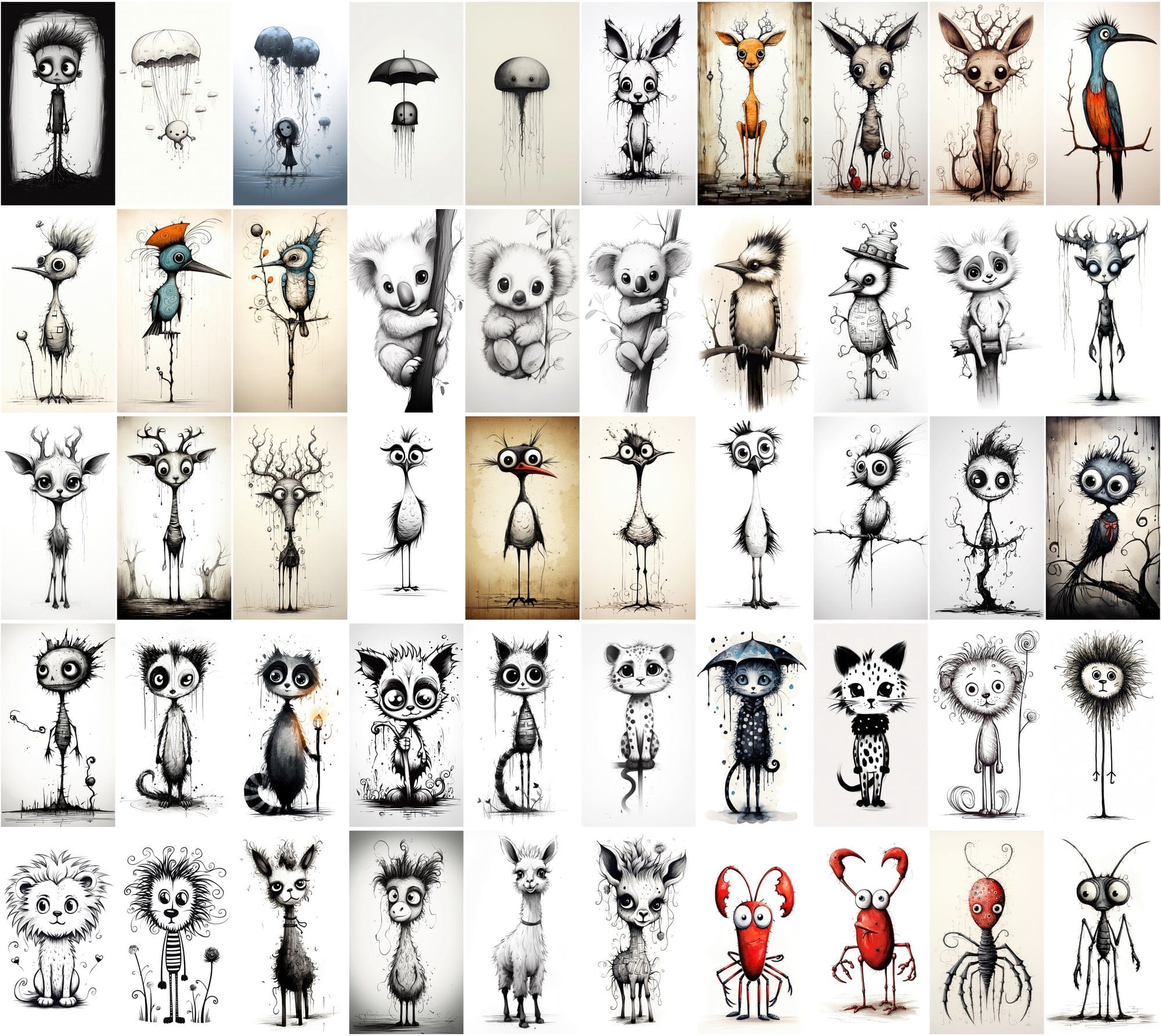 Emotive Surreal Animal Portraits: Monochrome PNG Bundle (770 Images) - Unique & Captivating Digital Download Sumobundle