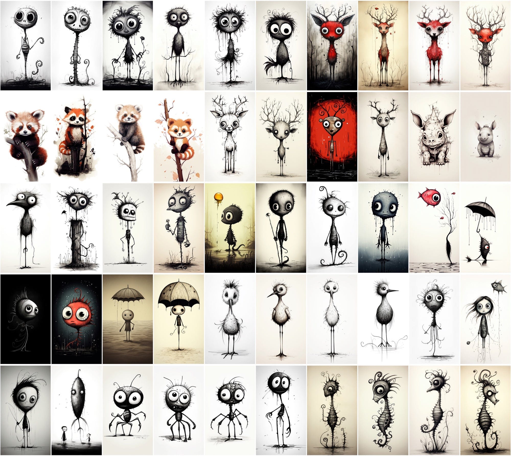 Emotive Surreal Animal Portraits: Monochrome PNG Bundle (770 Images) - Unique & Captivating Digital Download Sumobundle