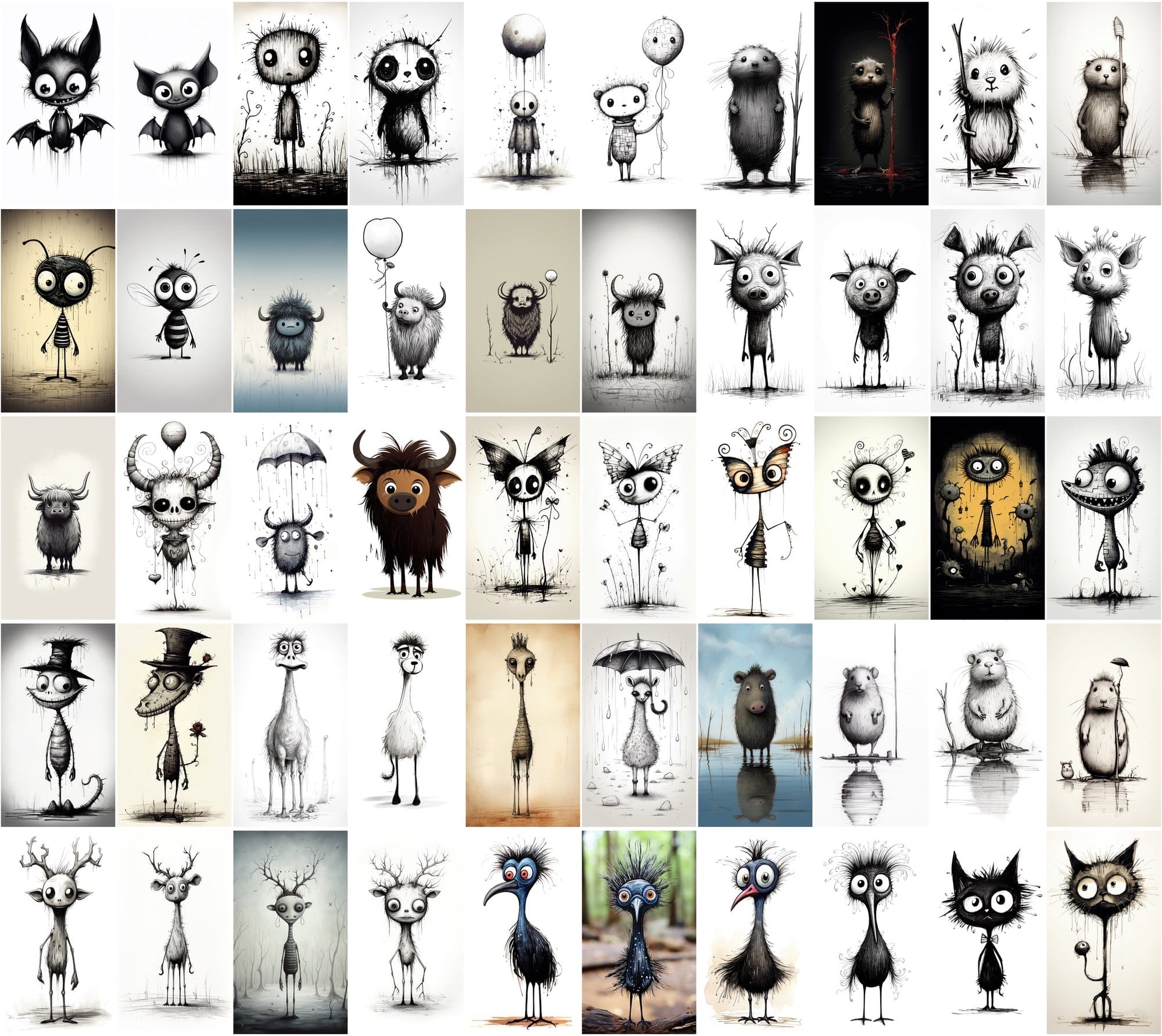 Emotive Surreal Animal Portraits: Monochrome PNG Bundle (770 Images) - Unique & Captivating Digital Download Sumobundle