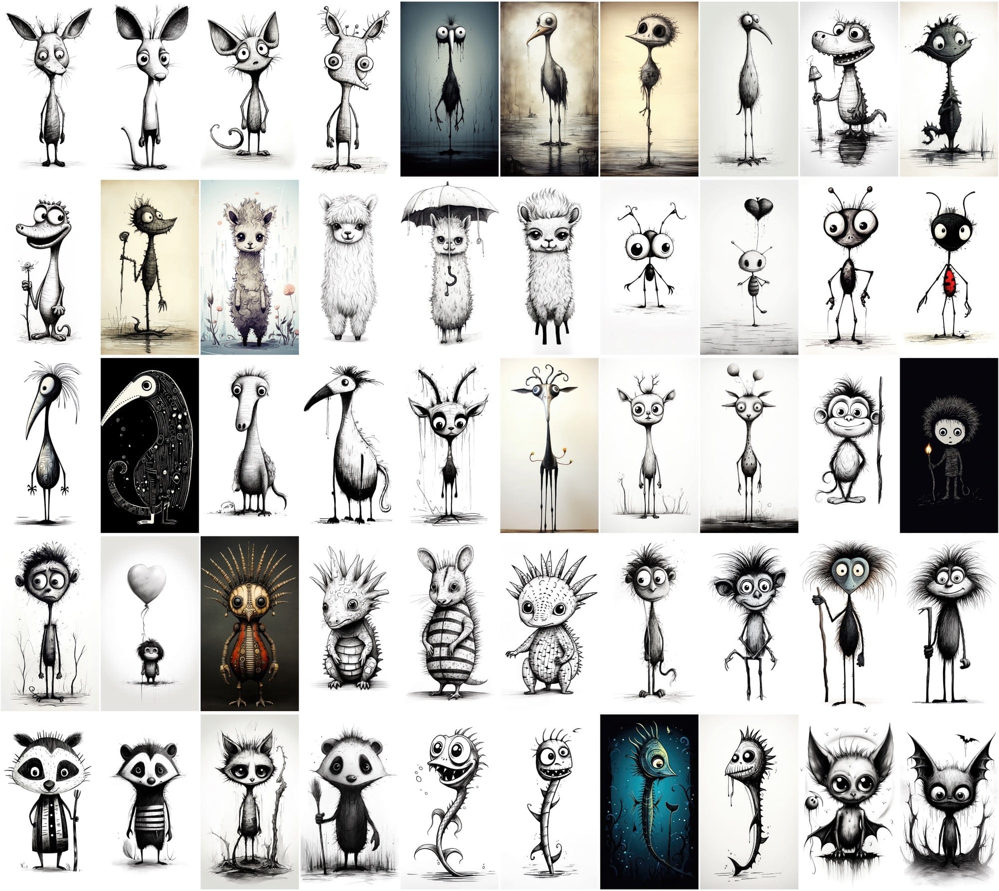 Emotive Surreal Animal Portraits: Monochrome PNG Bundle (770 Images) - Unique & Captivating Digital Download Sumobundle