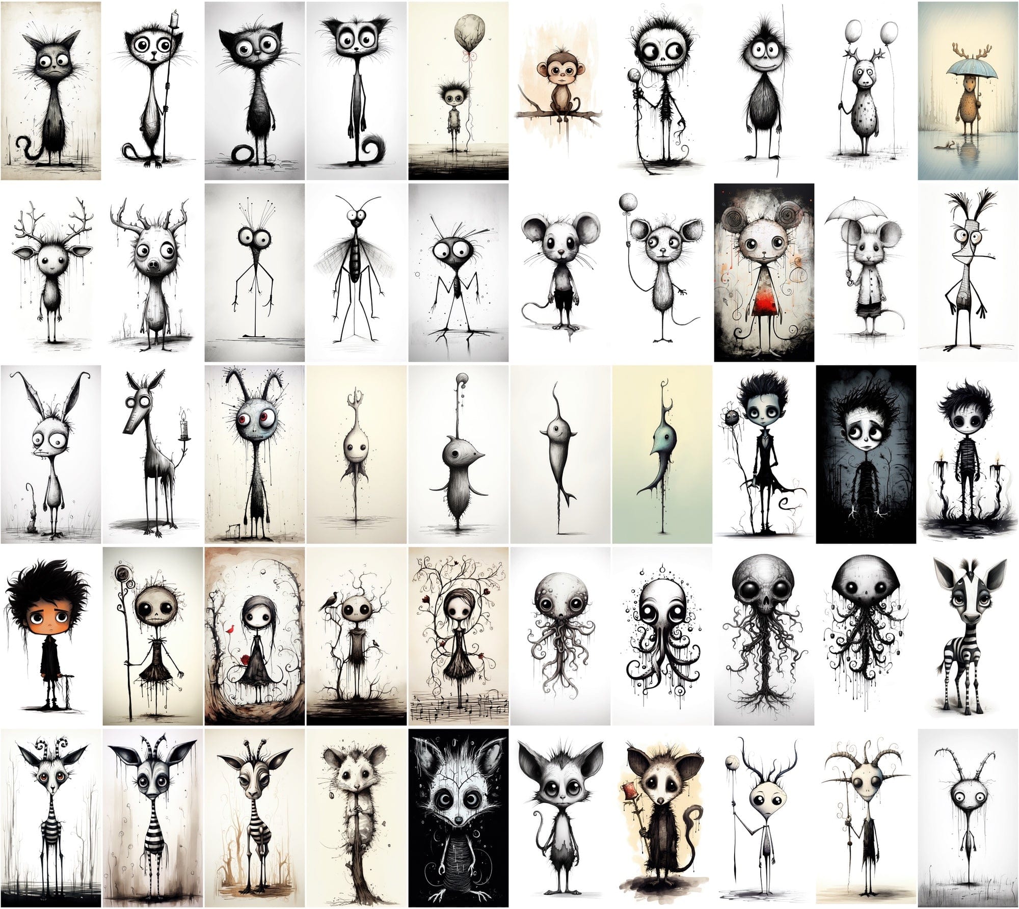 Emotive Surreal Animal Portraits: Monochrome PNG Bundle (770 Images) - Unique & Captivating Digital Download Sumobundle