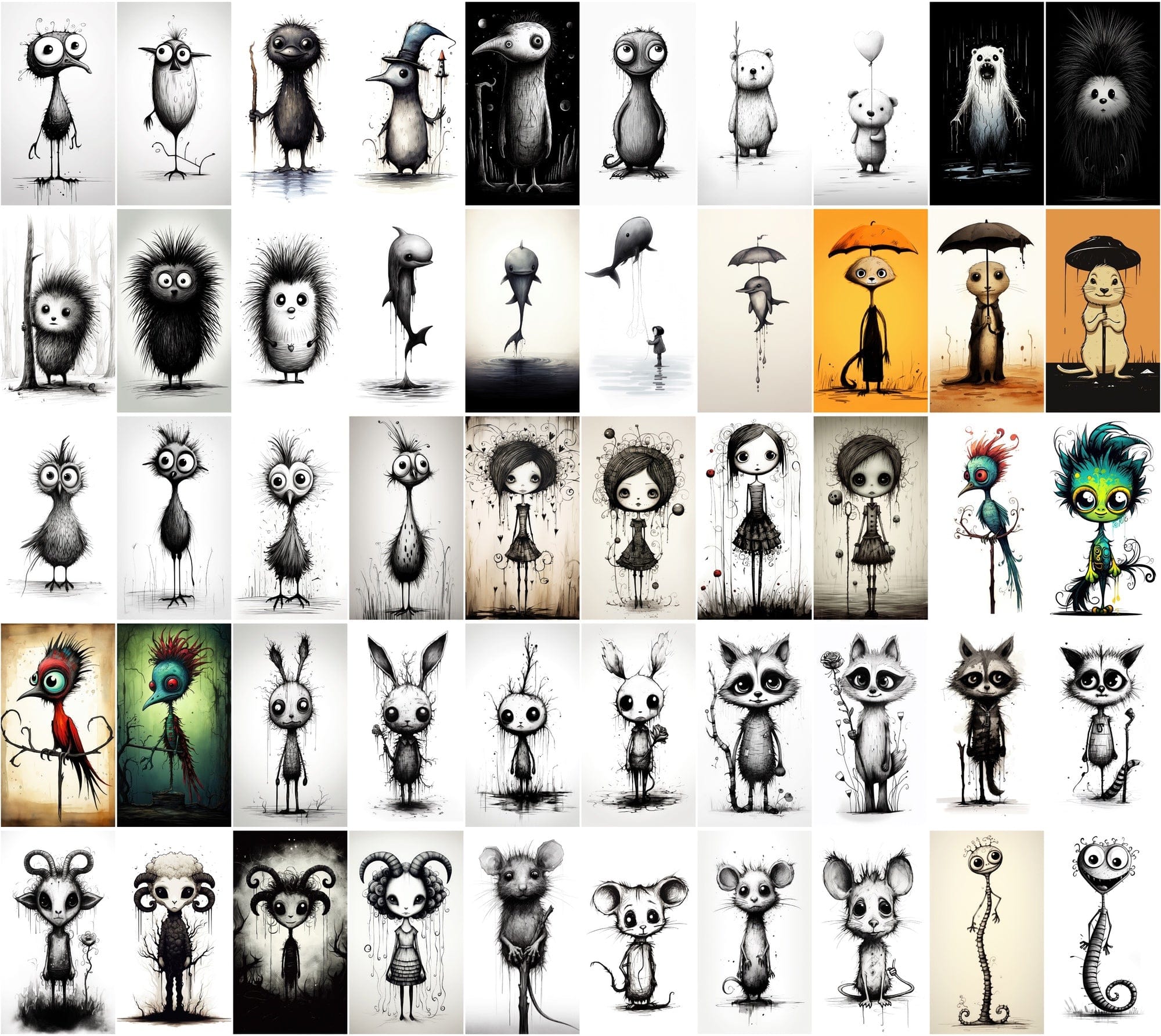 Emotive Surreal Animal Portraits: Monochrome PNG Bundle (770 Images) - Unique & Captivating Digital Download Sumobundle