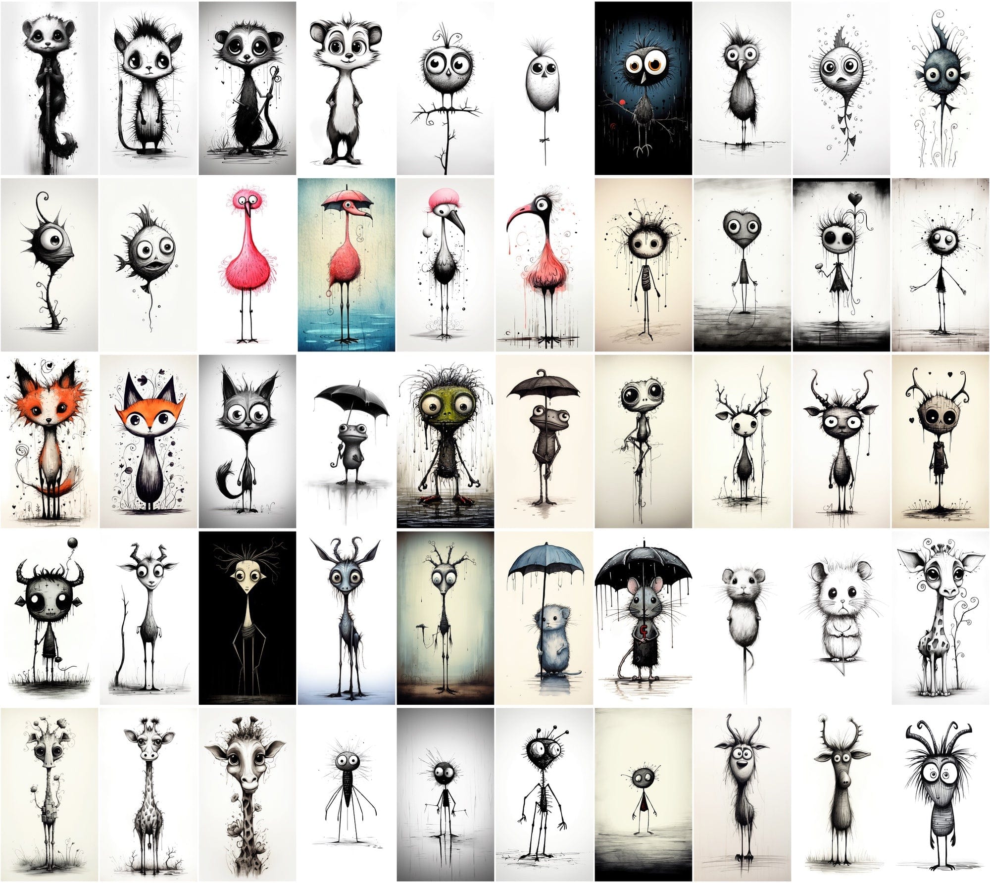 Emotive Surreal Animal Portraits: Monochrome PNG Bundle (770 Images) - Unique & Captivating Digital Download Sumobundle