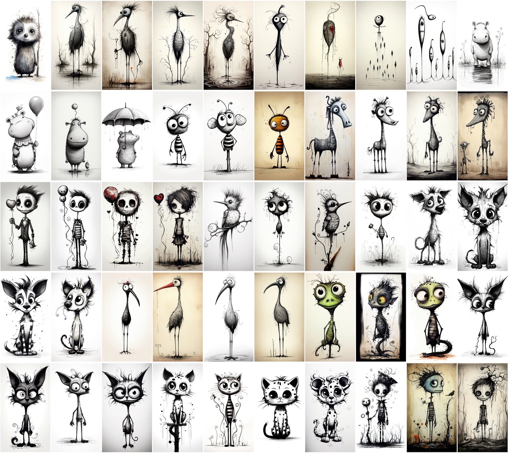 Emotive Surreal Animal Portraits: Monochrome PNG Bundle (770 Images) - Unique & Captivating Digital Download Sumobundle