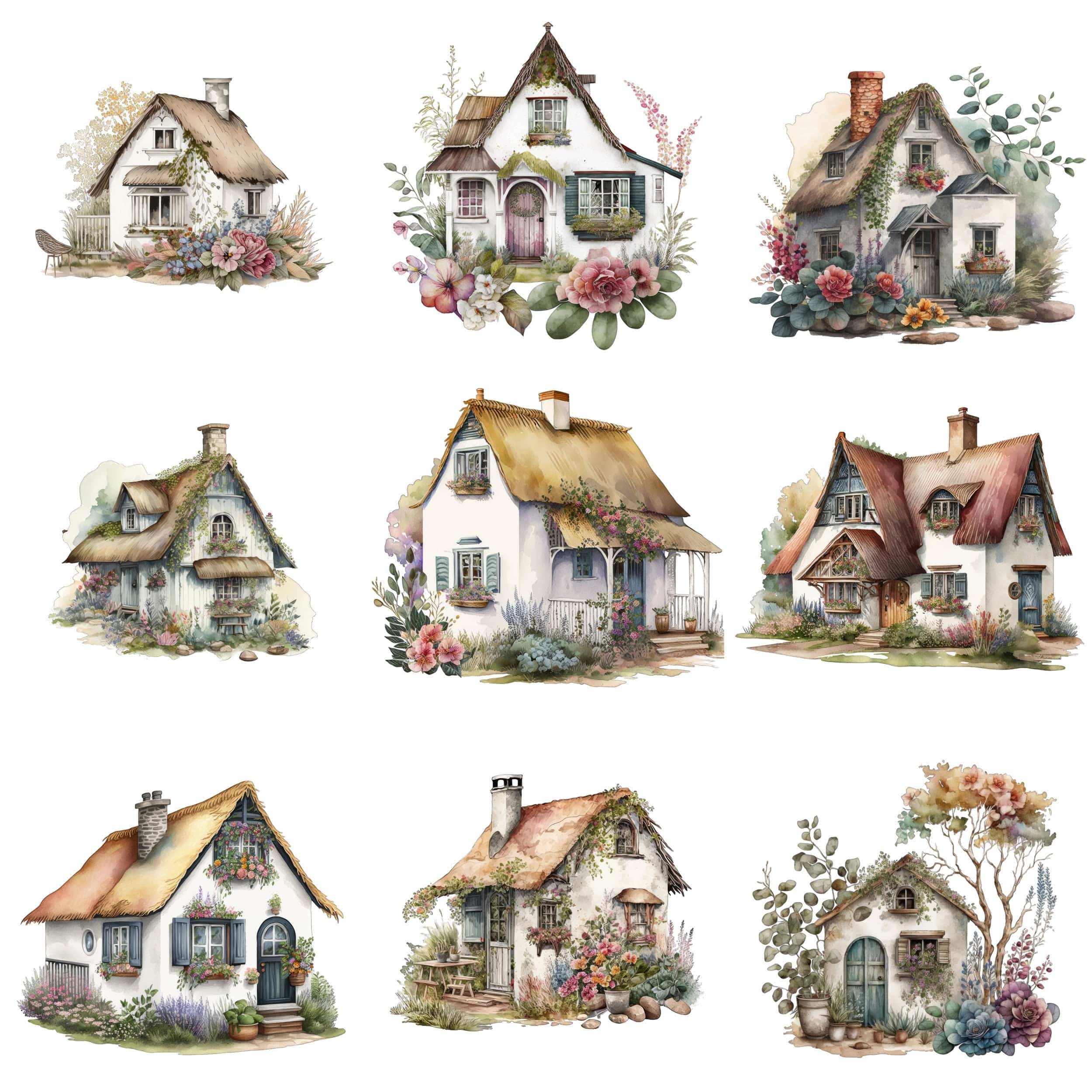 Enchanting Bohemian House & Cottage Image Bundle - 55 Unique, Boho Chic Home Transparent Illustrations for Digital and Print Projects Digital Download Sumobundle