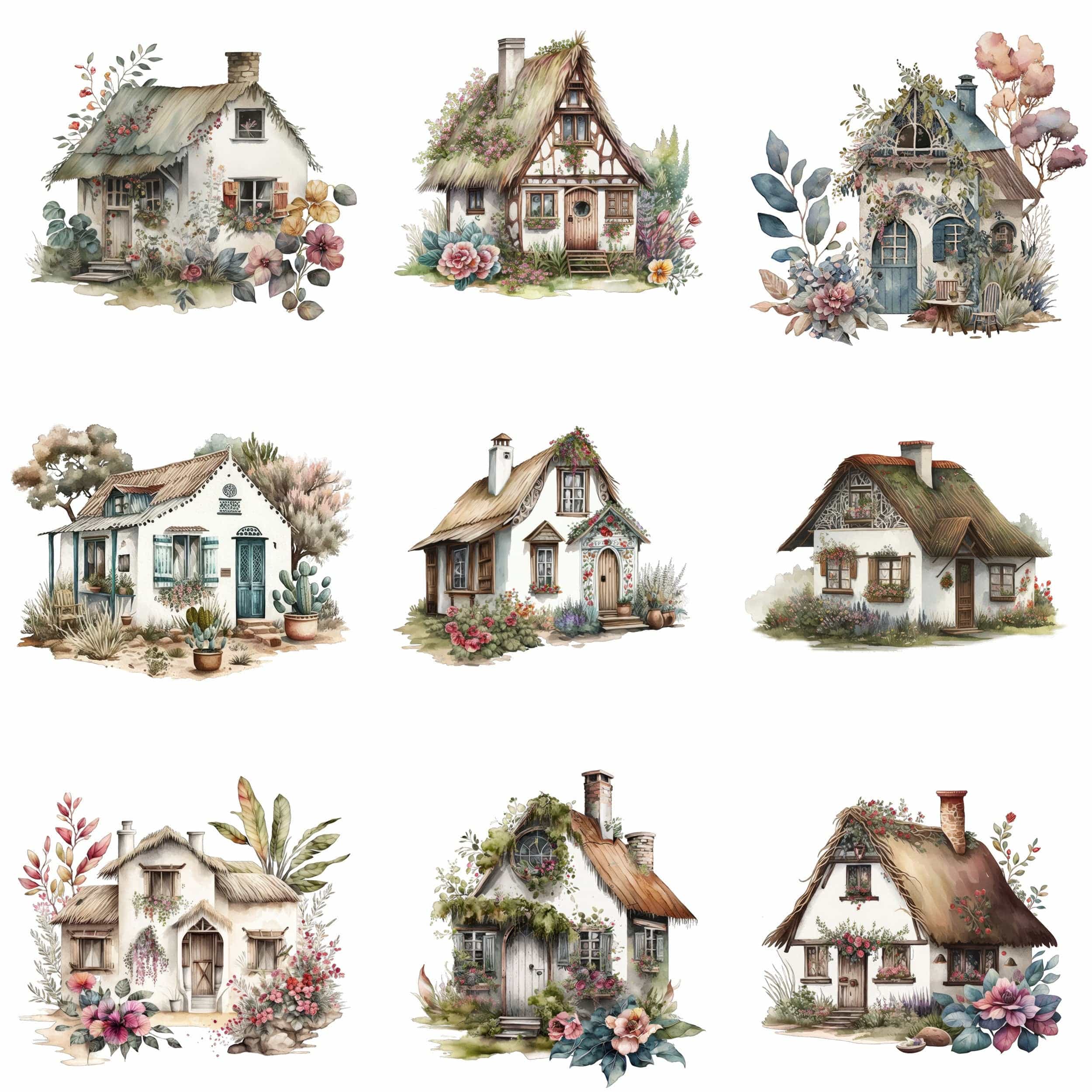 Enchanting Bohemian House & Cottage Image Bundle - 55 Unique, Boho Chic Home Transparent Illustrations for Digital and Print Projects Digital Download Sumobundle