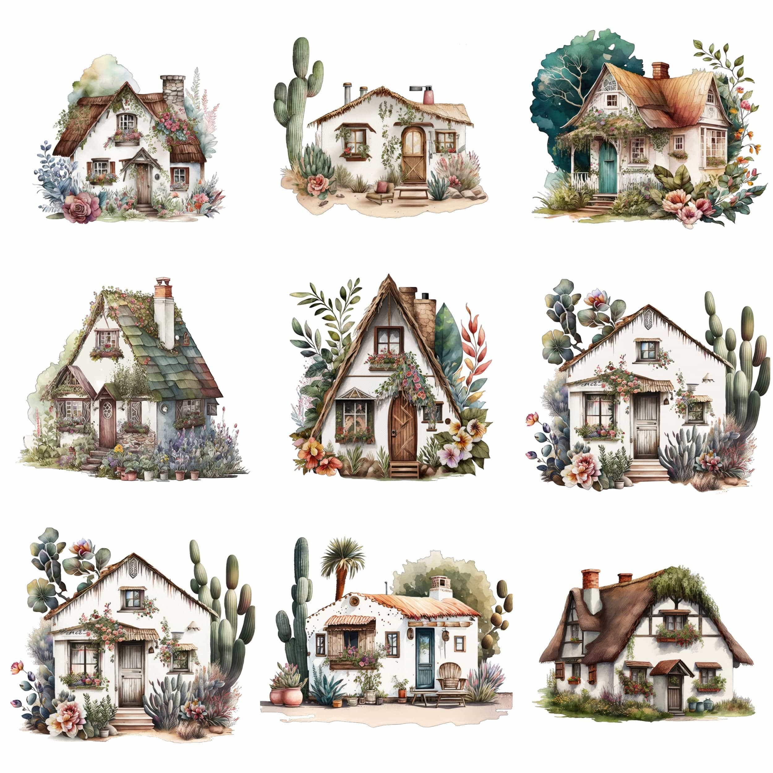 Enchanting Bohemian House & Cottage Image Bundle - 55 Unique, Boho Chic Home Transparent Illustrations for Digital and Print Projects Digital Download Sumobundle
