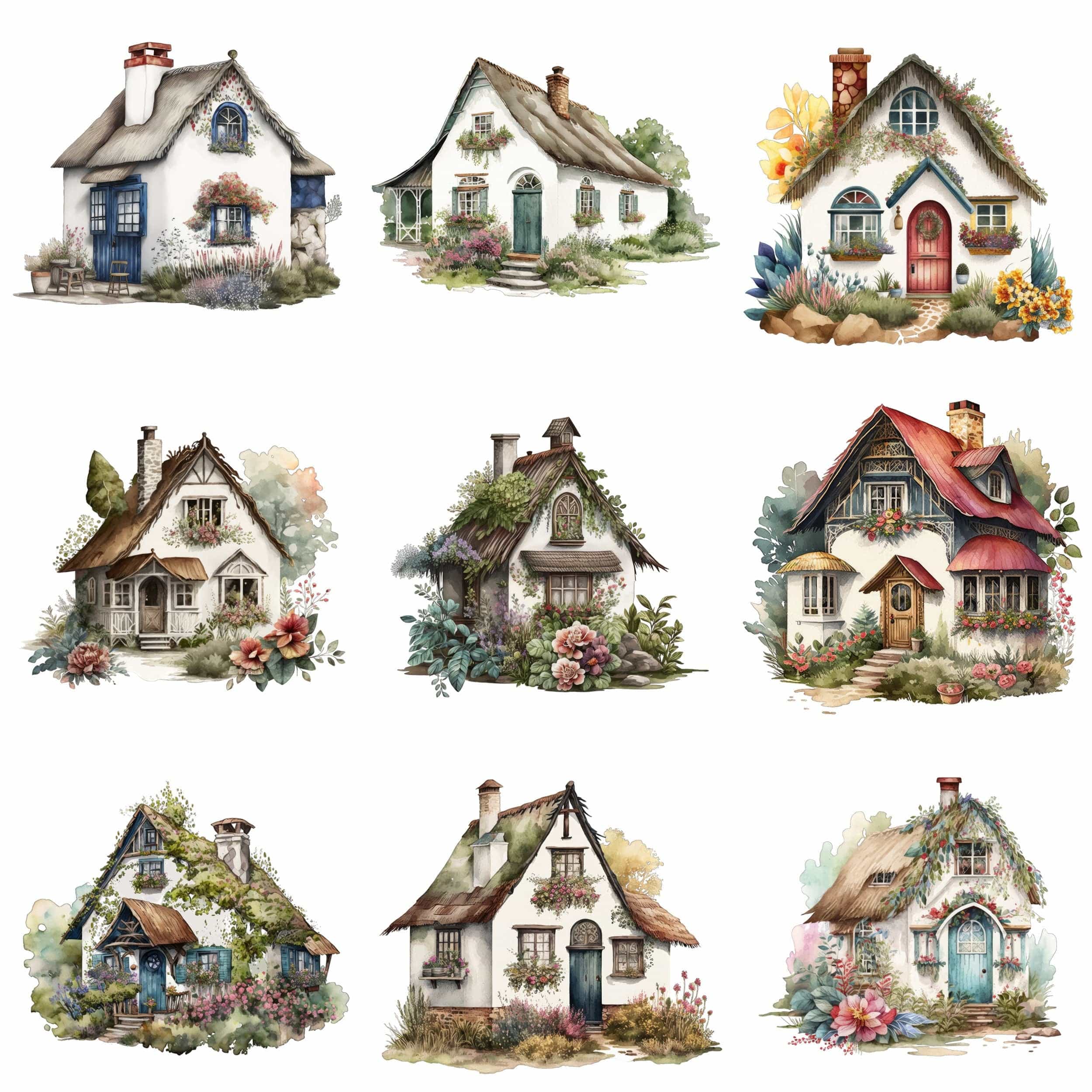 Enchanting Bohemian House & Cottage Image Bundle - 55 Unique, Boho Chic Home Transparent Illustrations for Digital and Print Projects Digital Download Sumobundle
