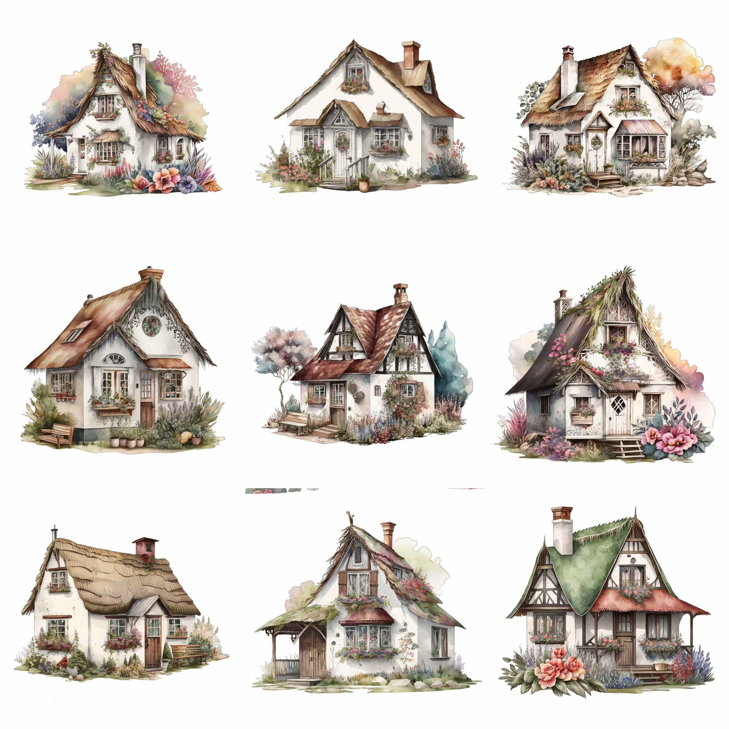 Enchanting Bohemian House & Cottage Image Bundle - 55 Unique, Boho Chic Home Transparent Illustrations for Digital and Print Projects Digital Download Sumobundle