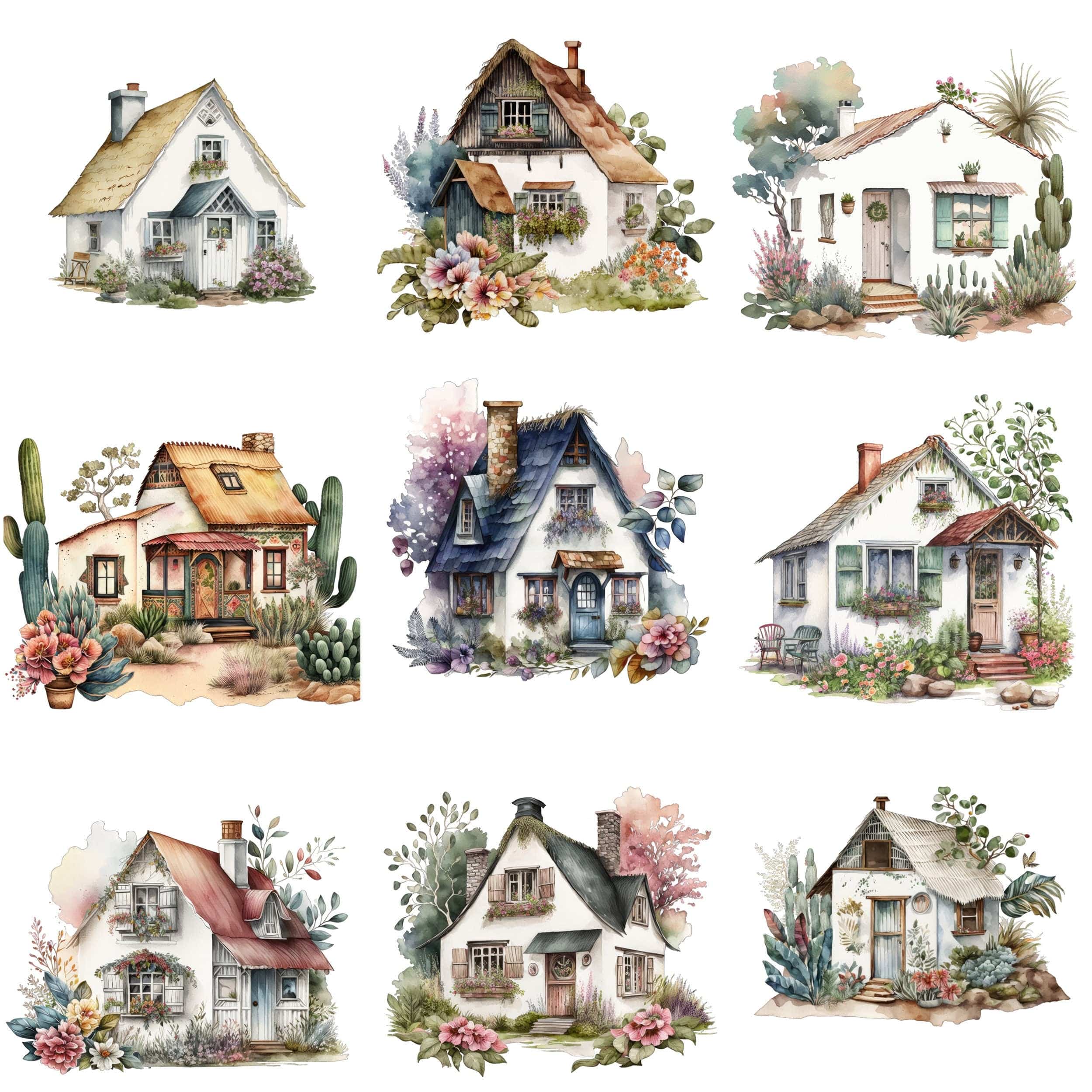 Enchanting Bohemian House & Cottage Image Bundle - 55 Unique, Boho Chic Home Transparent Illustrations for Digital and Print Projects Digital Download Sumobundle