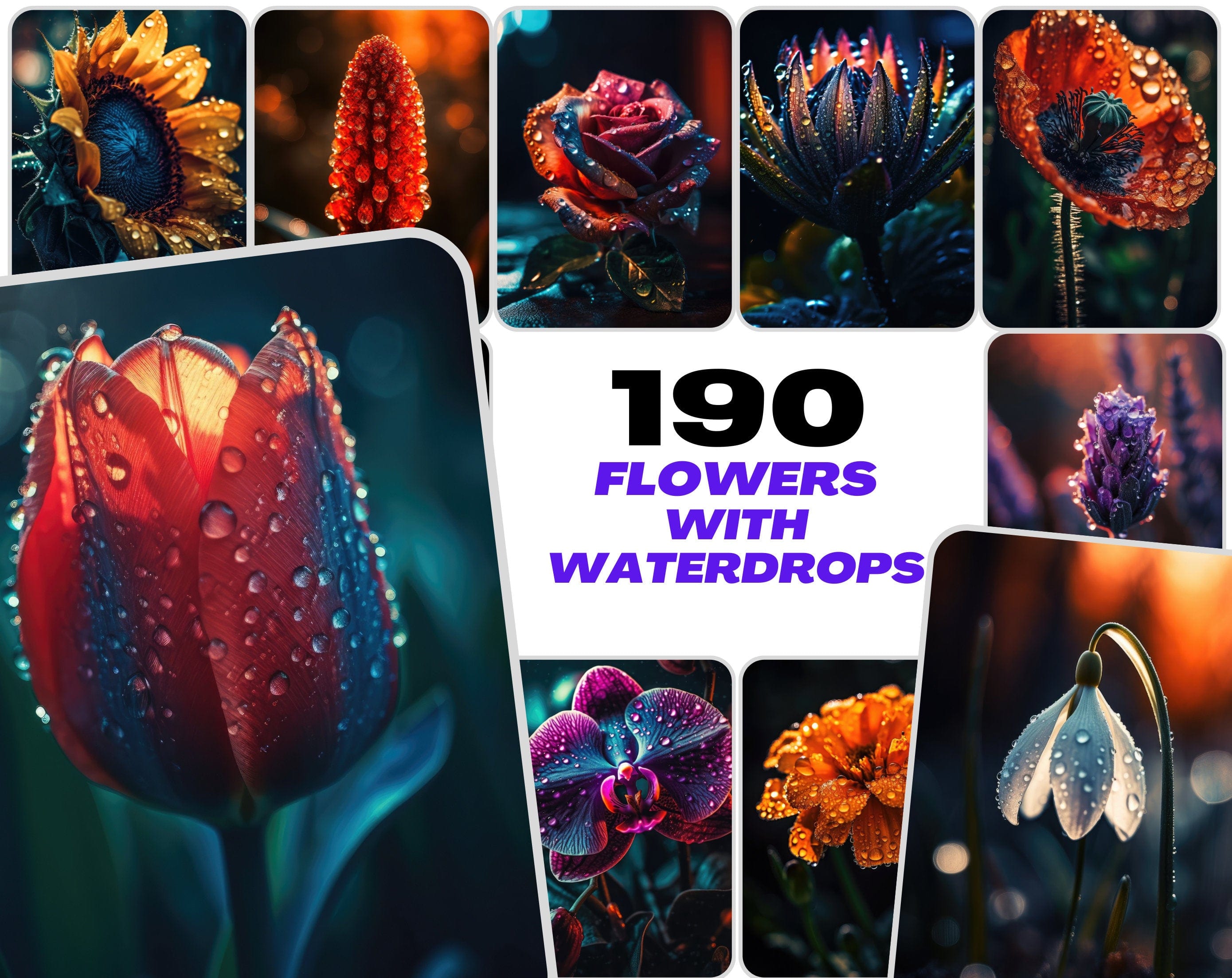 Enchanting Floral Waterdrop Images Bundle – 190 High-Quality Flower Photos with Delicate Waterdrop Digital Download Sumobundle